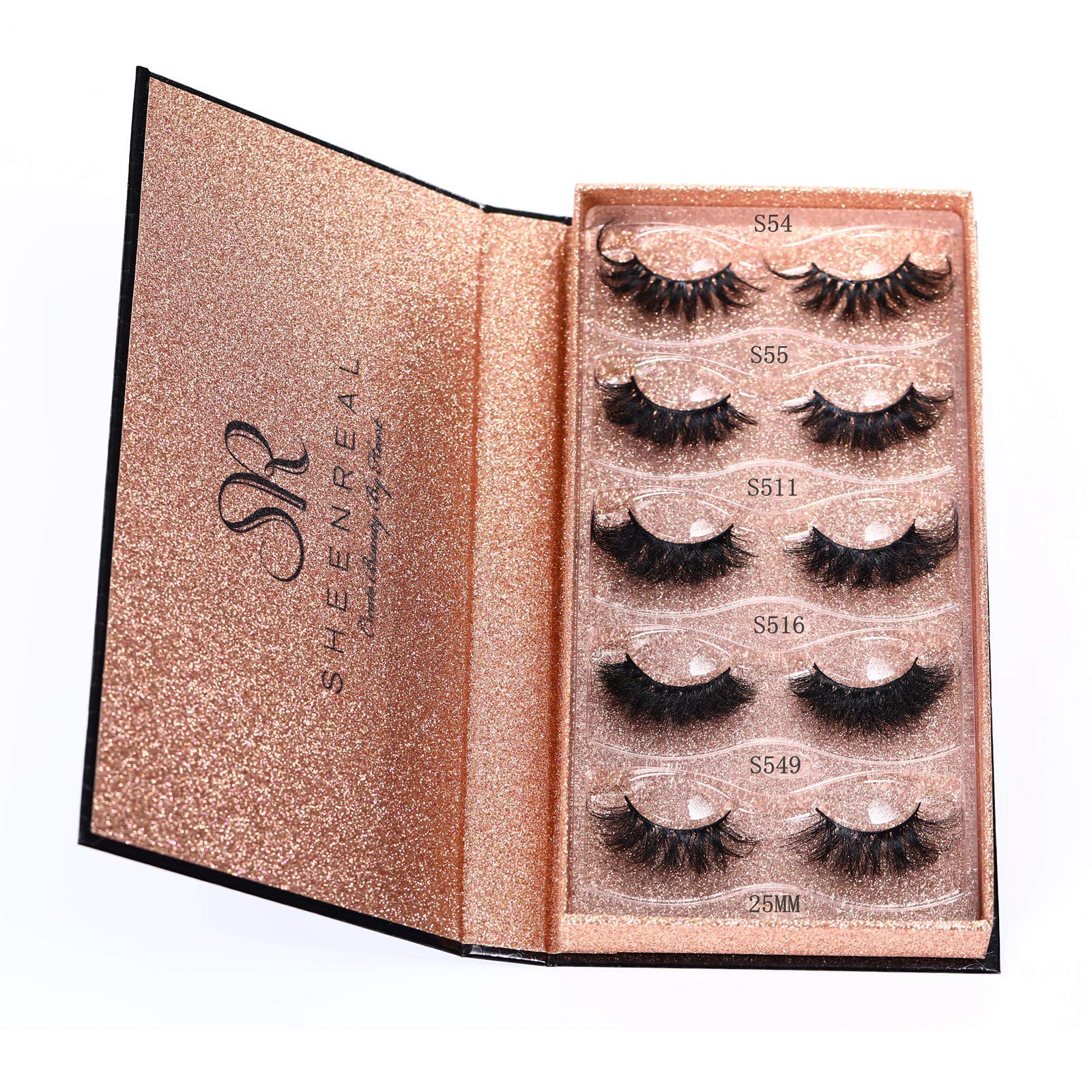 SHEENREAL Eyelashes, Lashes, False Eyelashes, 25 mm mink lashes, faux mink lashes, 5D Real Mink Lashes Natural Thick and Dramatic Rapid Lash Pack 5 Style (25MM)