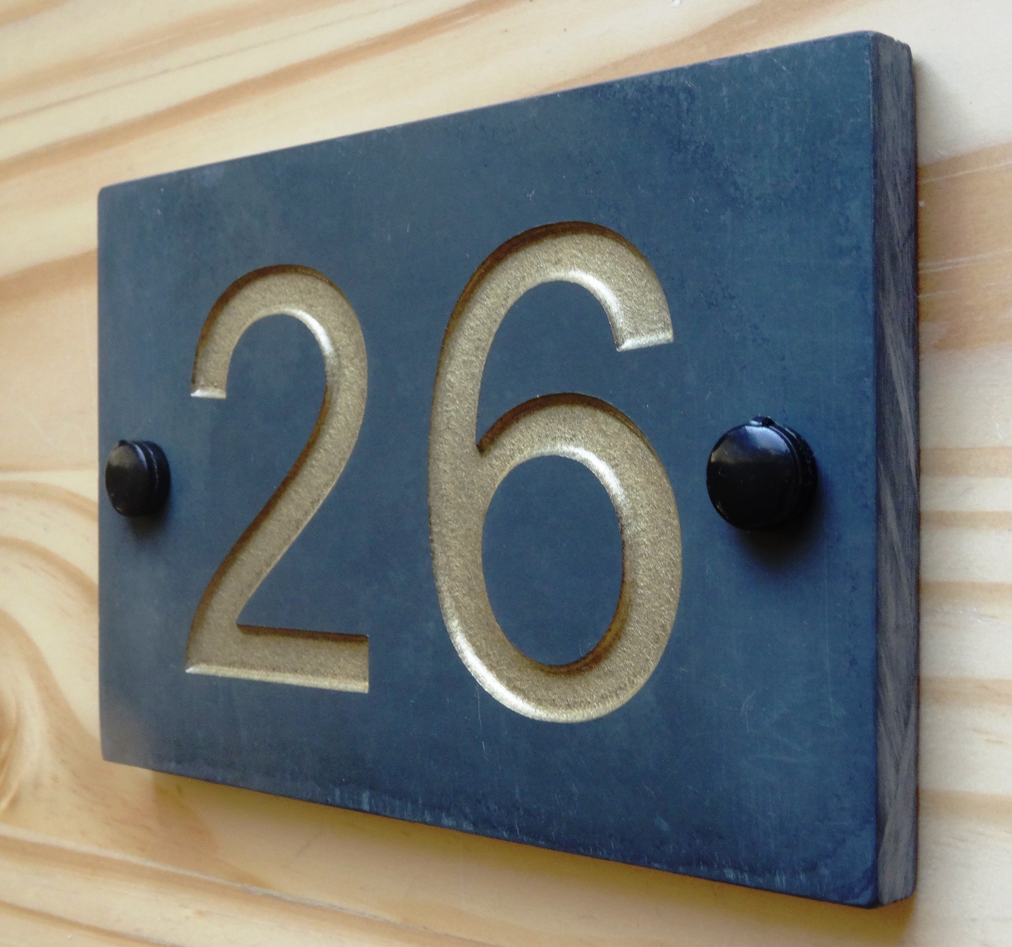 Natural Honed Slate Deep Engraved House Door Gate Number Sign Plaque 1-9999 (10 x15cm up to 2 digits only, Gold)