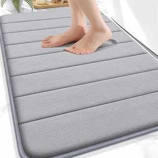 OLANLY Grey Memory Foam Bath Mat 30x20 - Super Soft Absorbent Quick Dry Non-Slip Bathroom Rug Machine Washable