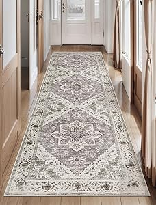 SERISSA Boho Washable Runner Rug, 2'6"x8' Non-Slip Vintage Earth Tone Hallway Kitchen Runner Rug Ultra Soft Print Distressed Floor Carpet for Bedroom Bathroom Laundry Room
