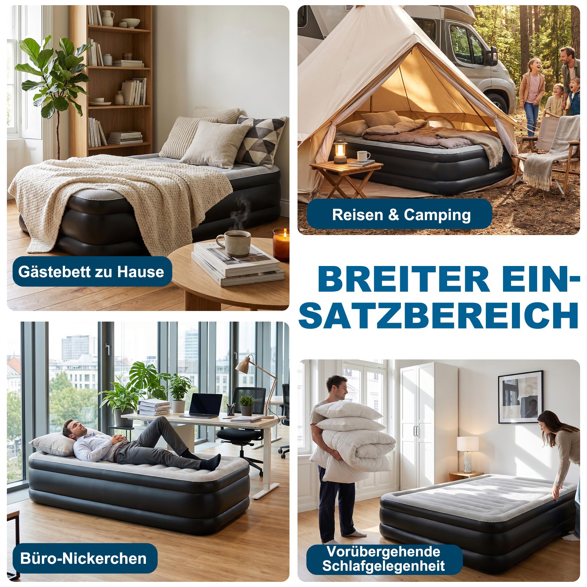 luftmatratze luftbett selbstaufblasend klappmatratze aufblasbare matratze mit eingebauter elektrischer Pumpe und Aufbewahrungstasche für Camping oder Heimgebrauch, geeignet für 1 Personen