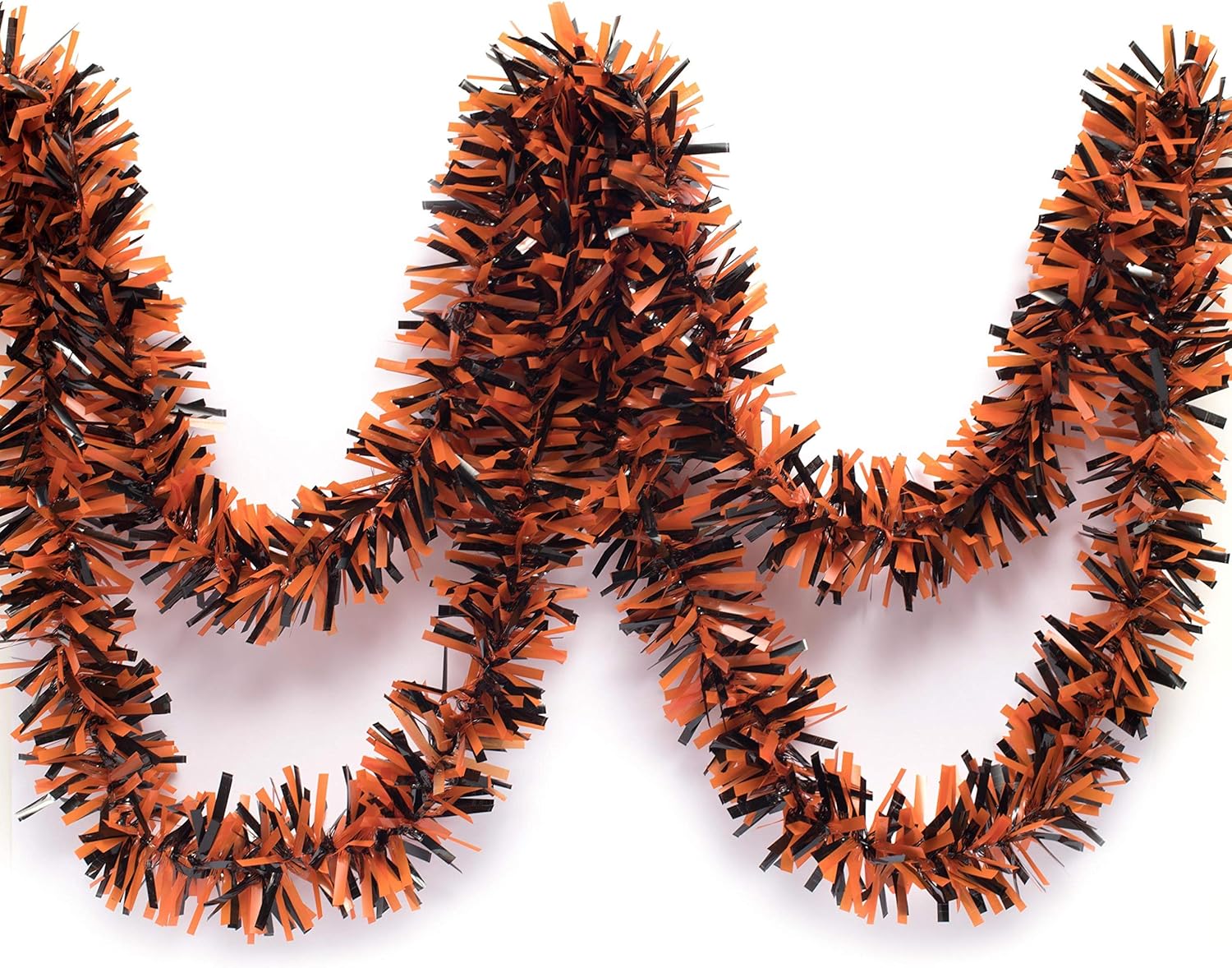 Anderson's Metallic Tinsel Twist Garland, Black and Orange 4 inches Wide x 25 ft