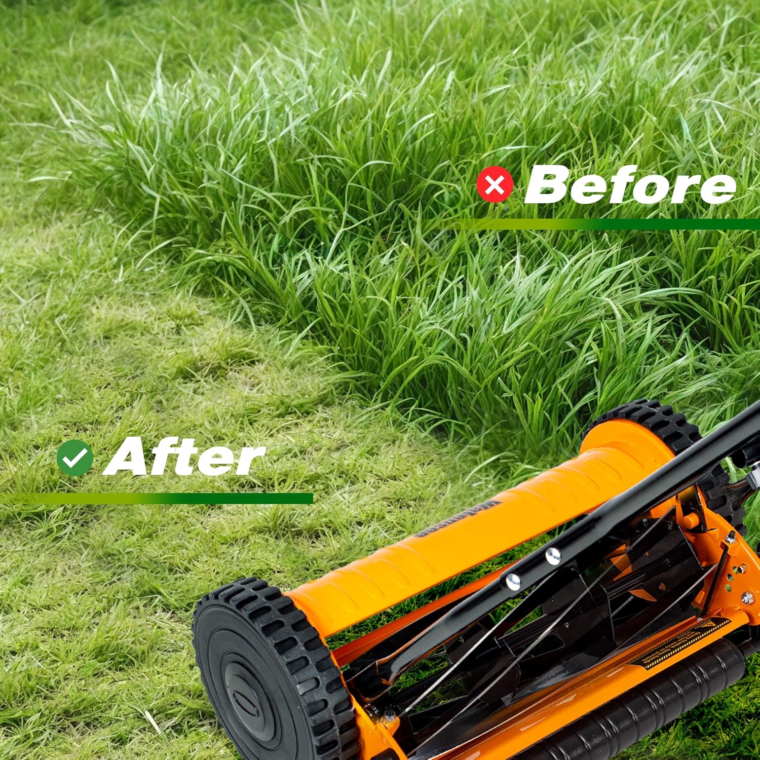 Walensee Push Reel Lawn Mower, 16-Inch 5-Blade Cordless Manual Reel Lawn Mower, Walk-Behind Steel Lawn Mower with 4-Position Cutting Height Adjustment & Sponge Grip