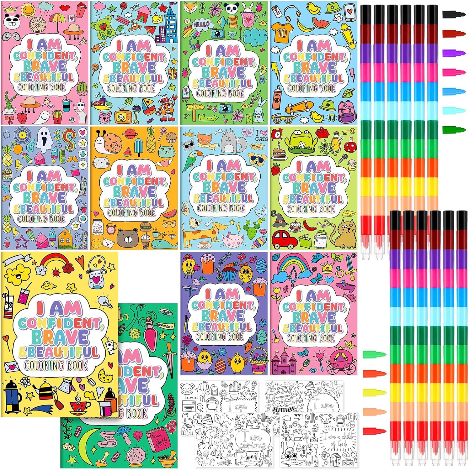 Gueevin 48 Pcs Inspirational Coloring Books with Crayon DIY Coloring Book Bulk for Drawing Birthday Gifts for Primary Party Supplies Gifts Party Favors Goodie Bag Stuffers Reward