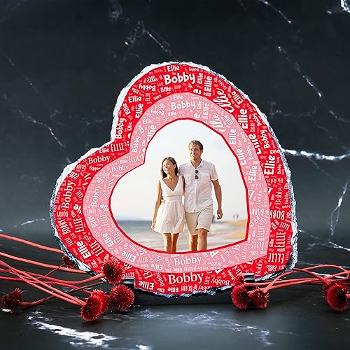 Miniatura 4 de Be Burgundy Decoraciones para el día de San Valentín pizarra de corazón para pareja foto y nombres regalos del día de San Valentín para ella esposa