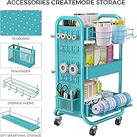 Vista 5 de DESIGNA 3-Tier Utility Storage Rolling Cart with Removable Pegboard & Extra Storage Baskets Hooks, Metal Craft Art Carts for Gift Home Office, Teal
