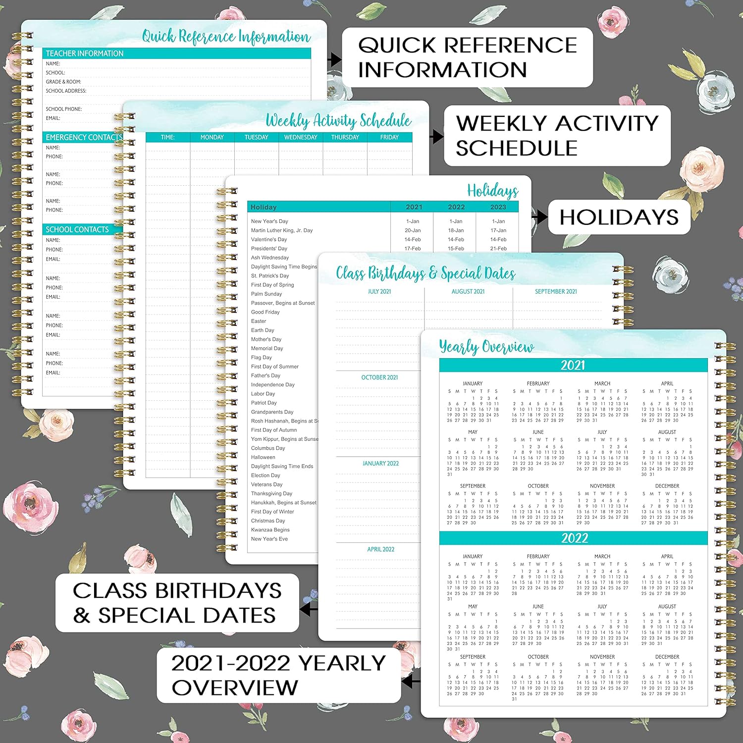 Teacher Planner 2021-2022 - Teacher Lesson Planner 2021-2022, 8'' x 10'' Academic Lesson Plan Book from Jul. 2021 to Jun. 2022, Weekly & Monthly Lesson Planner 2021-2022, Flexible Spiral Hardcover, Record Organizer for Classroom or Home School : Office Products