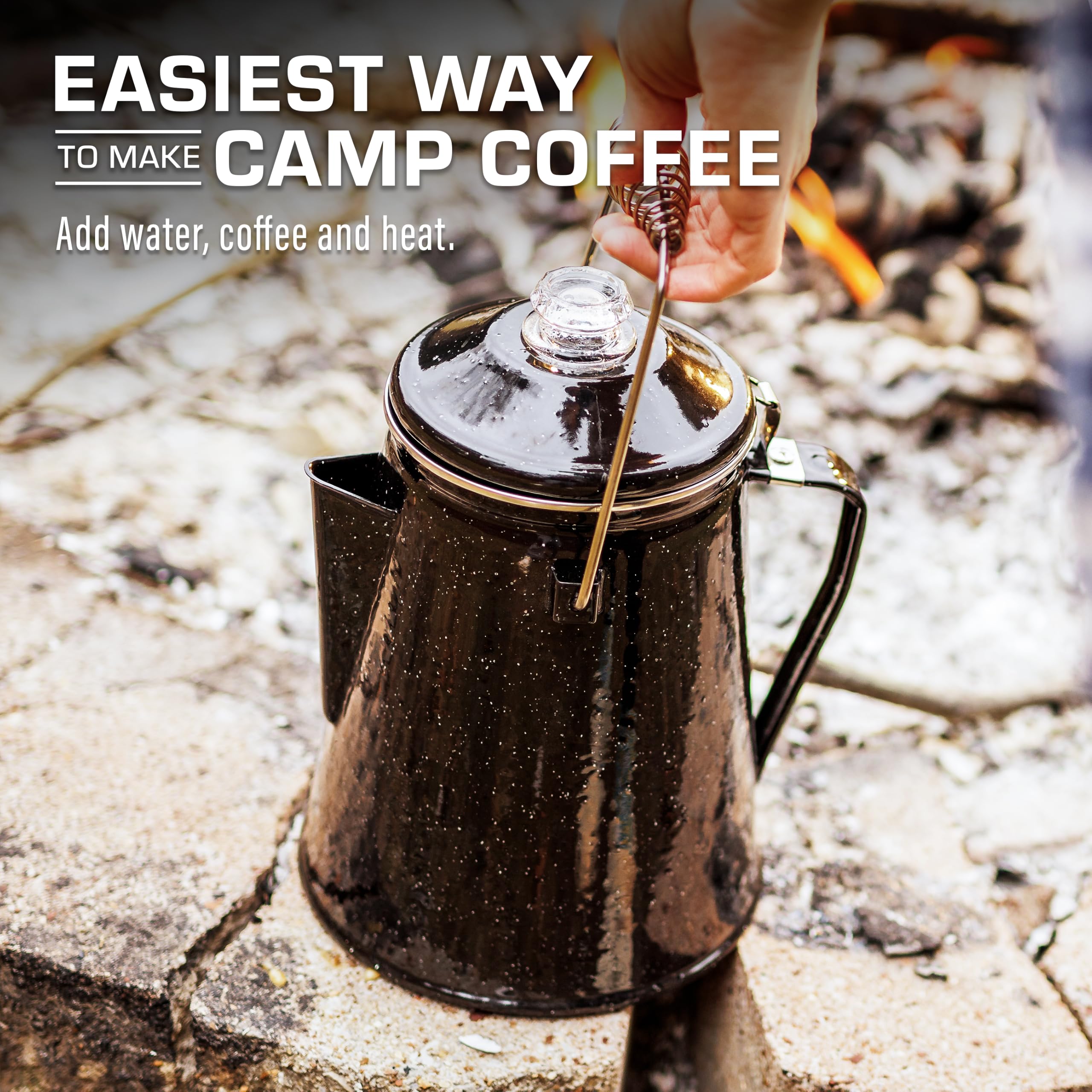 Coletti Percolador de café clásico (Negro, 18 Tazas) – Cafetera para Acampar, Cafetera con percolador – Prepara café Atrevido para Todo el Campamento – Percolador esmaltado XL