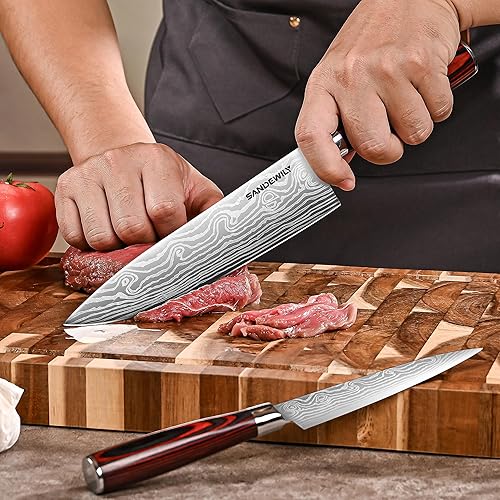 Miniatura 3 de SANDEWILY Meat Cleaver Chef Knife,7-in Ultra Sharp Kitchen Knife,Slicer Knife Cooking Knife Vegetable Knife,German HC Stainless Steel,Full Tang Wood