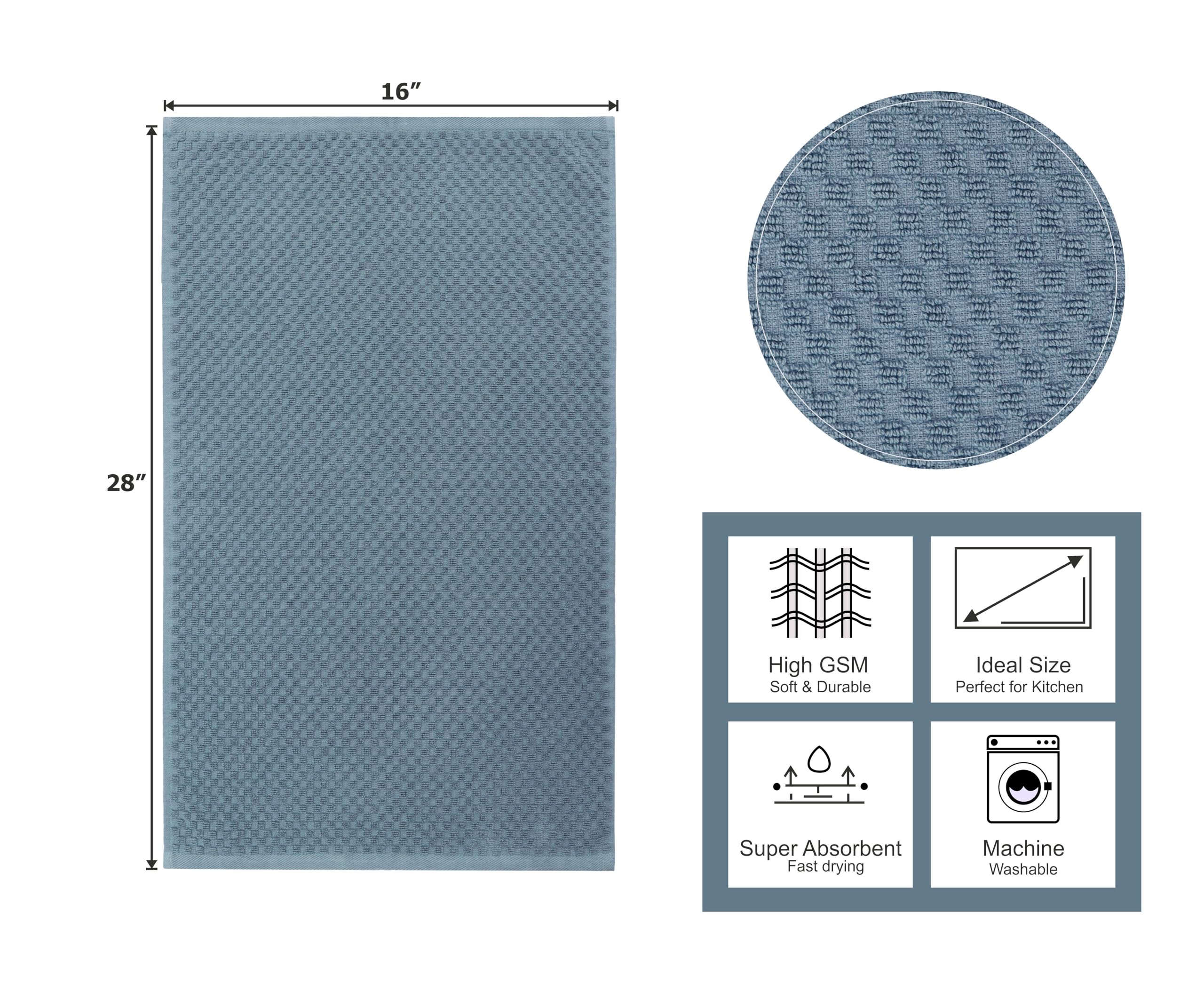 COTTON CRAFT Set di 12 strofinacci in spugna, 100% cotone, trama a nido d'ape, morbidi, assorbenti, ad asciugatura rapida, a basso contenuto di lanugine, riutilizzabili, per bar, 40,6 x 71 cm, blu
