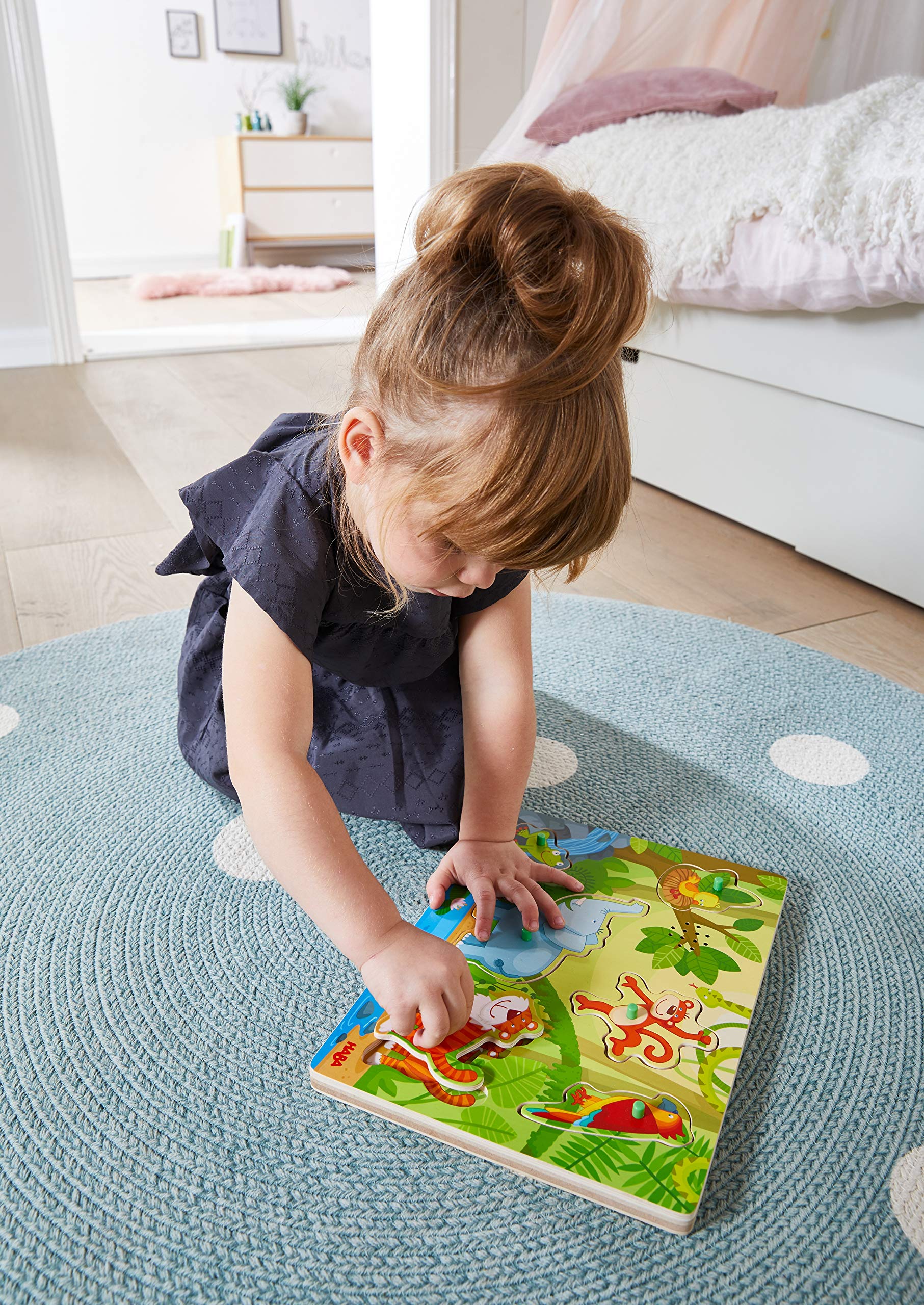 HABA 303181 - Sound-Greifpuzzle Im Dschungel, Kinderpuzzle ab 2 Jahren mit süßen Tiermotiven, Lustige Tiergeräusche Sorgen für extra Spaß