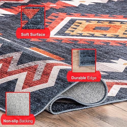 Miniatura 4 de nuLOOM Jayde - Alfombra ultrafina lavable a máquina, diseño de diamante del suroeste, 5 x 8 pies, color azul marino