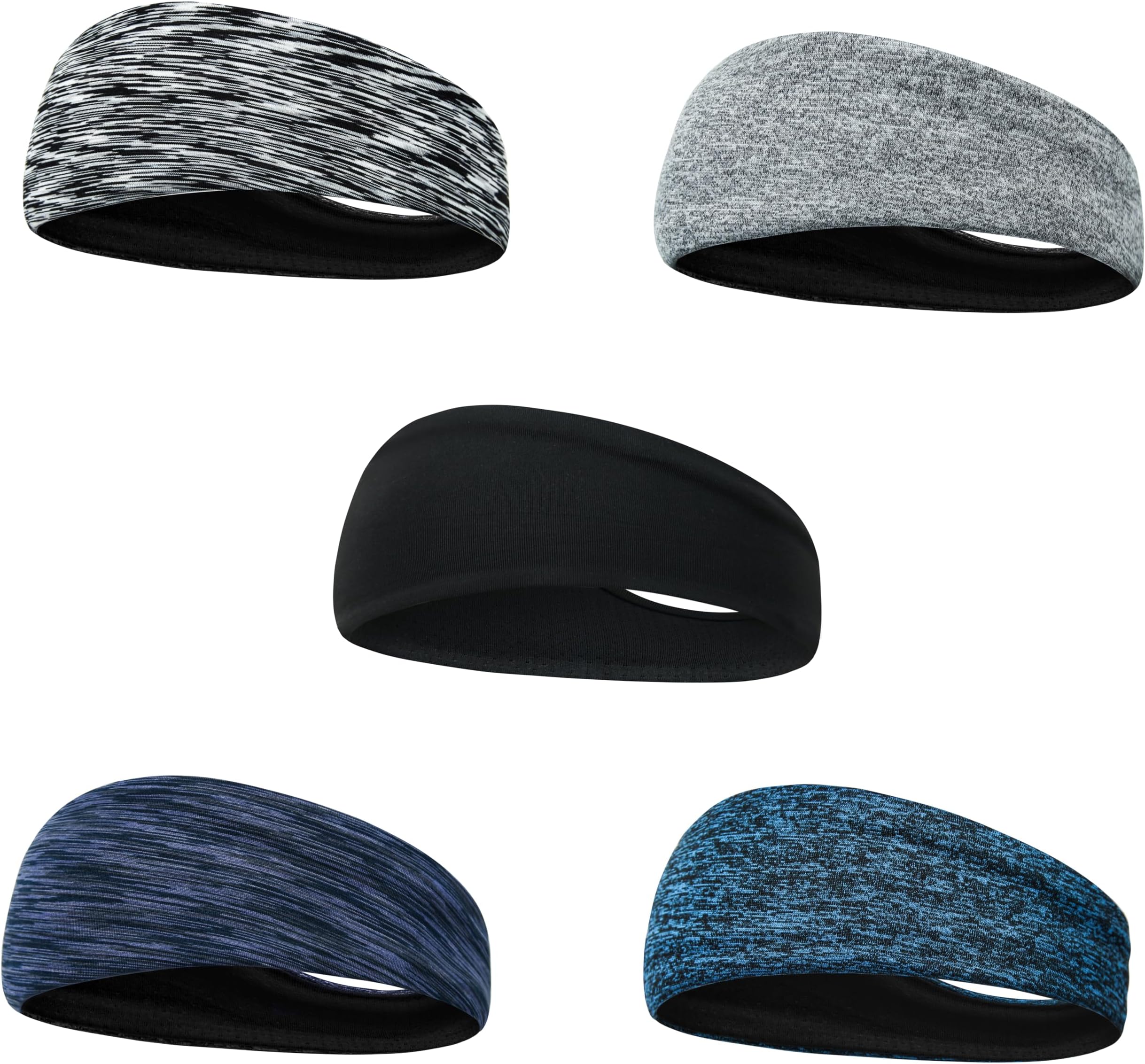 Mens Headbands, Sweatband Sports Headbands for Running,Basketball,Yoga,Fitness,Workout Stretchy Unisex Hairband 5 Pack