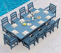 Vista 24 de SERWALL Juego de comedor al aire libre de 9 piezas, mesa y sillas de polietileno de alta densidad de 84 pulgadas para 8, juego de muebles de patio