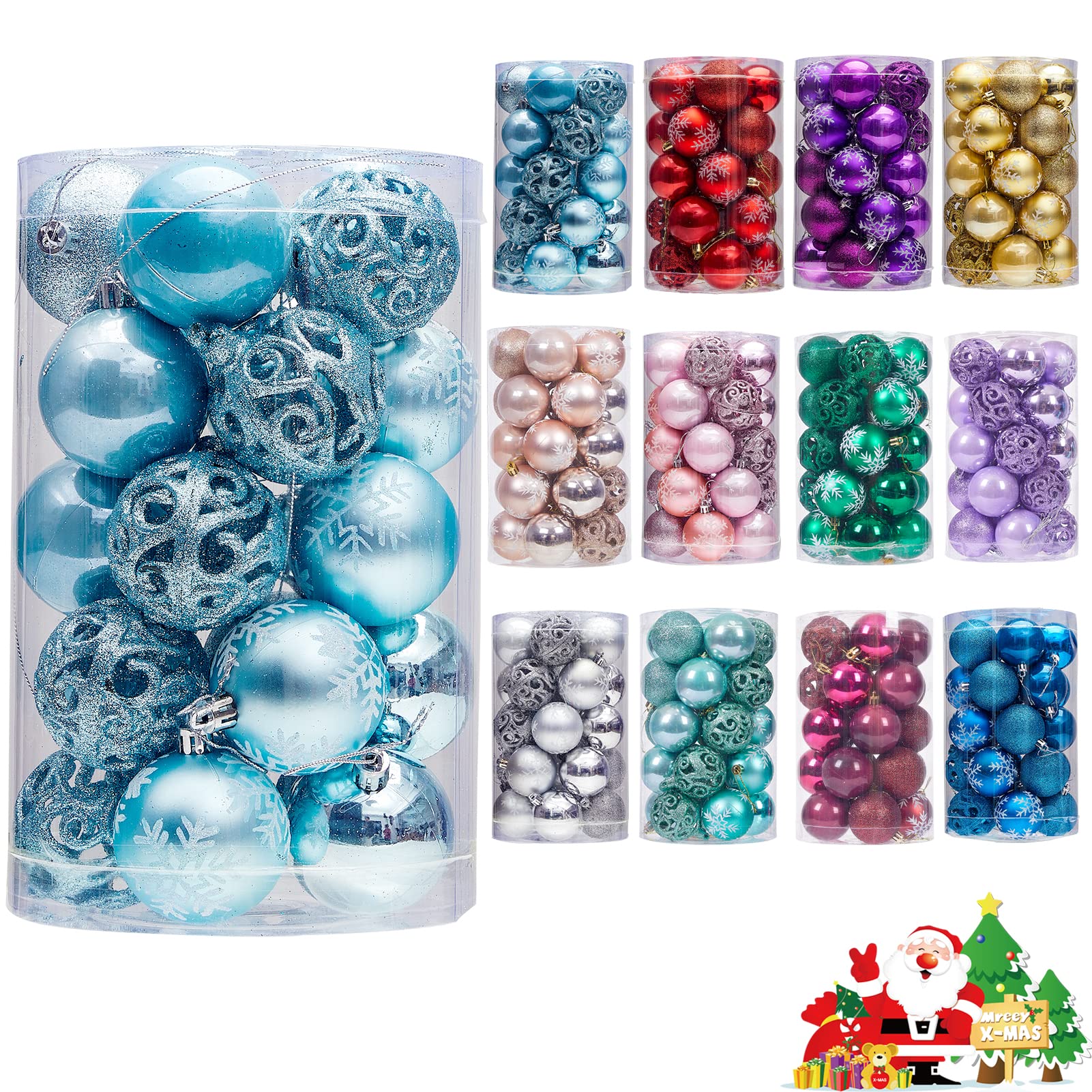 Photo 1 of **USED** Luxury Christmas Balls Ornaments Shatterproof 5 Finish-Shiny,Matte,Glitter,Matte Paint and Hollow,2.36",60 mm Babyblue