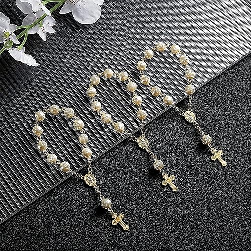 Miniatura 6 de Rosario de bautismo chapado en oro, 30 rosarios acrílicos rosarios rosarios rosarios de rosas de acrílico, recuerdos de bautizo, recuerdos de