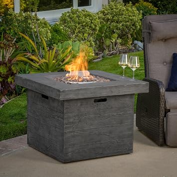 32 Inch Outdoor Propane Fire Pit Table, 40,000 BTU Square MgO Gas Fire Pit with Wood Grain Finish, Patio Fire Table for Backyard Deck Garden, Grey