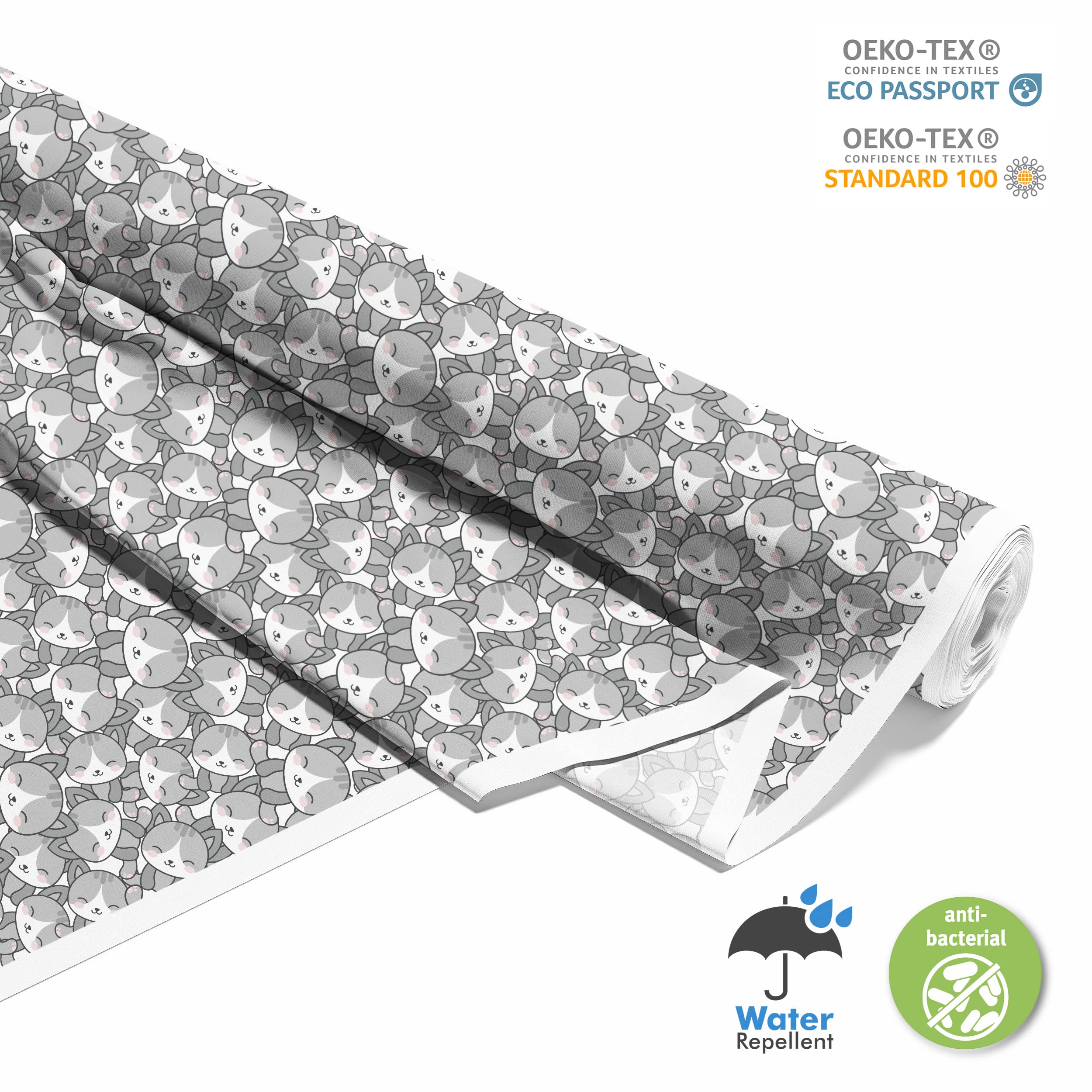 HEKO PANELS Stoff Oxford Wasserdichte Meterware Canvas-Stoff Polyester Stoff Zum Nähen Nähstoffe Möbelstoffe Dekostoffe Handwerken Wasserabweisend Blickdicht Katzen Grau 5 Meter 155 x 500 cm