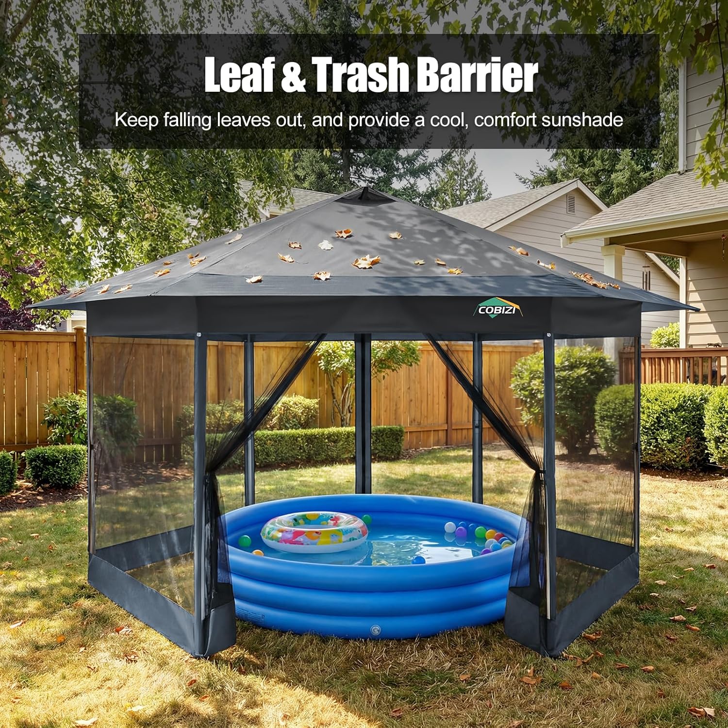 COBIZI 13x13 Pop Up Gazebo Tent with Mosquito Netting, Gazebos on Clearance, Hexagonal Outdoor Canopy Shelter, Patented Center Lock 6-Sided Portable Gazebos, Pop Up Canopy Tent for Backyard, Gray