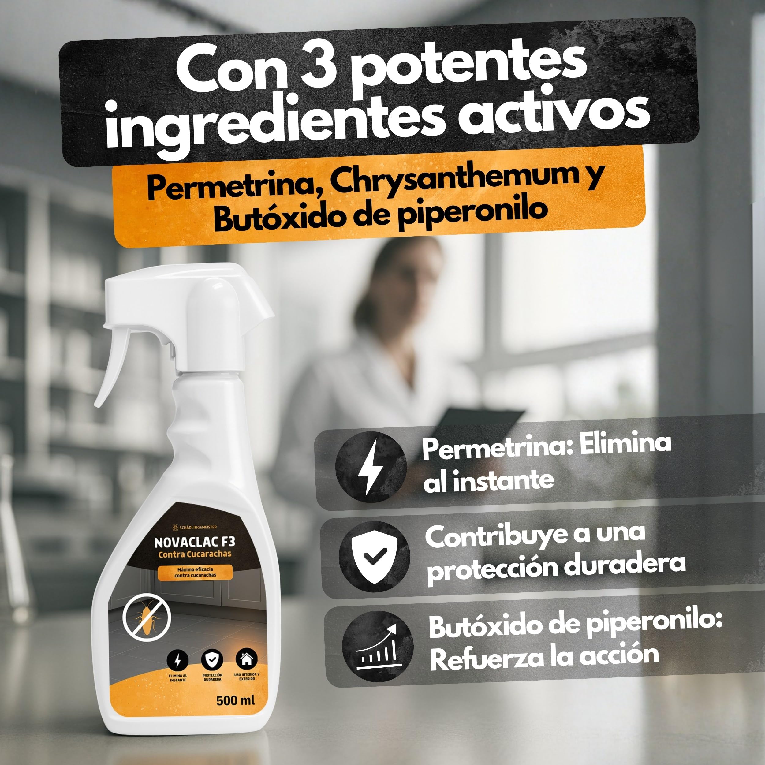 Panteer NOVACLAC F3 Mata Hormigas – 500 ml Spray Insecticida Profesional PT18 – Elimina Hormigas al Instante – Protección Duradera – Uso Interior y Exterior – Calidad Europea formulada para España