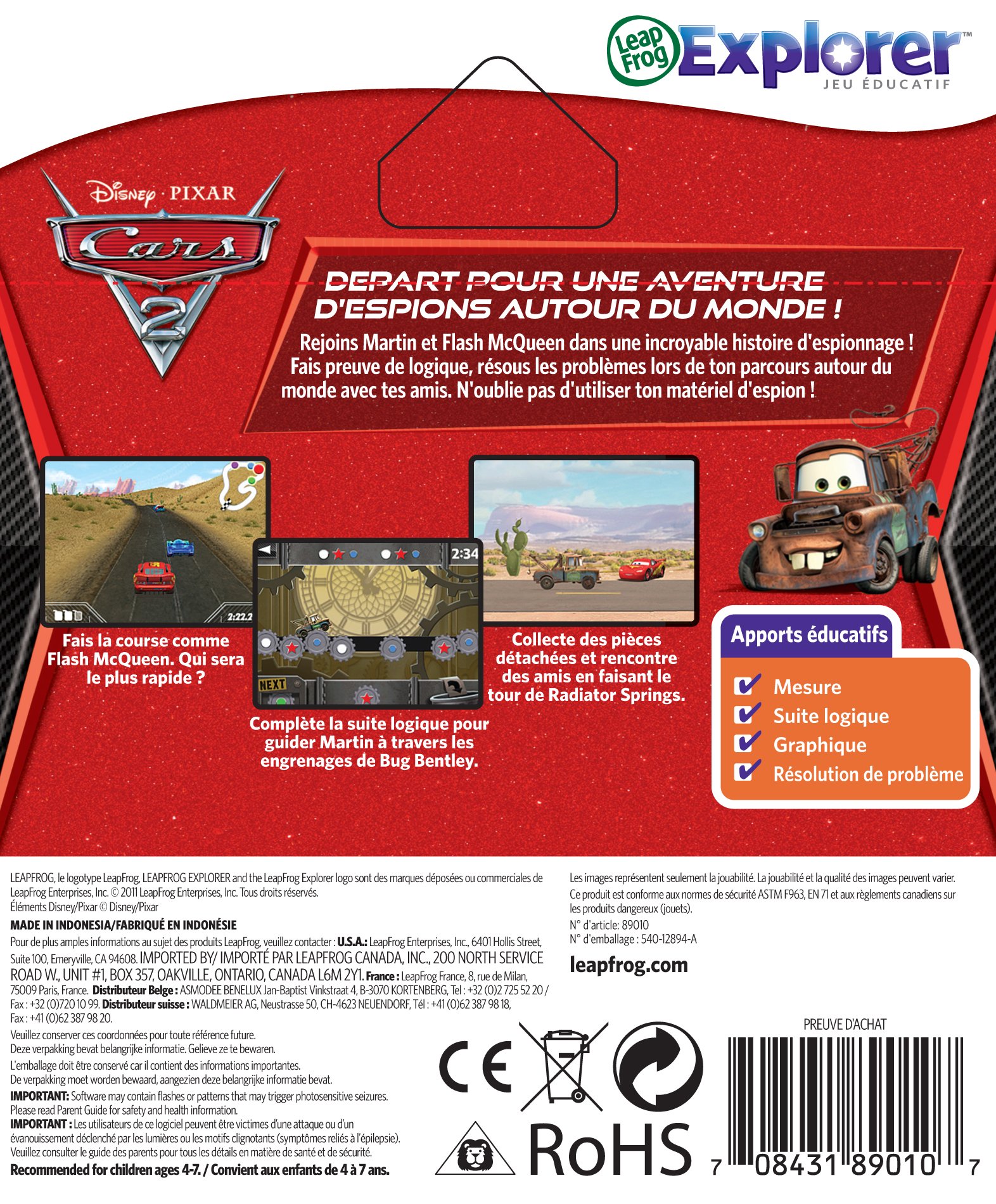 Leapfrog 89010 Jeu Educatif Electronique LeapPad Leapster Explorer Cars 2