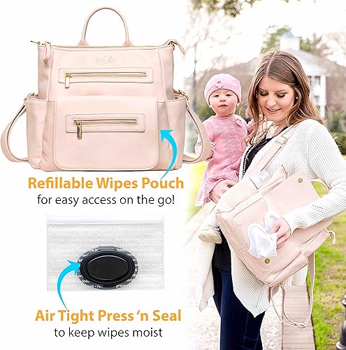 Miniatura 2 de Wilo Baby Wipes - Mochila para pañales, bolsa pequeña y elegante, recargable, dispensador de toallitas húmedas, kit de cambio portátil, rosado