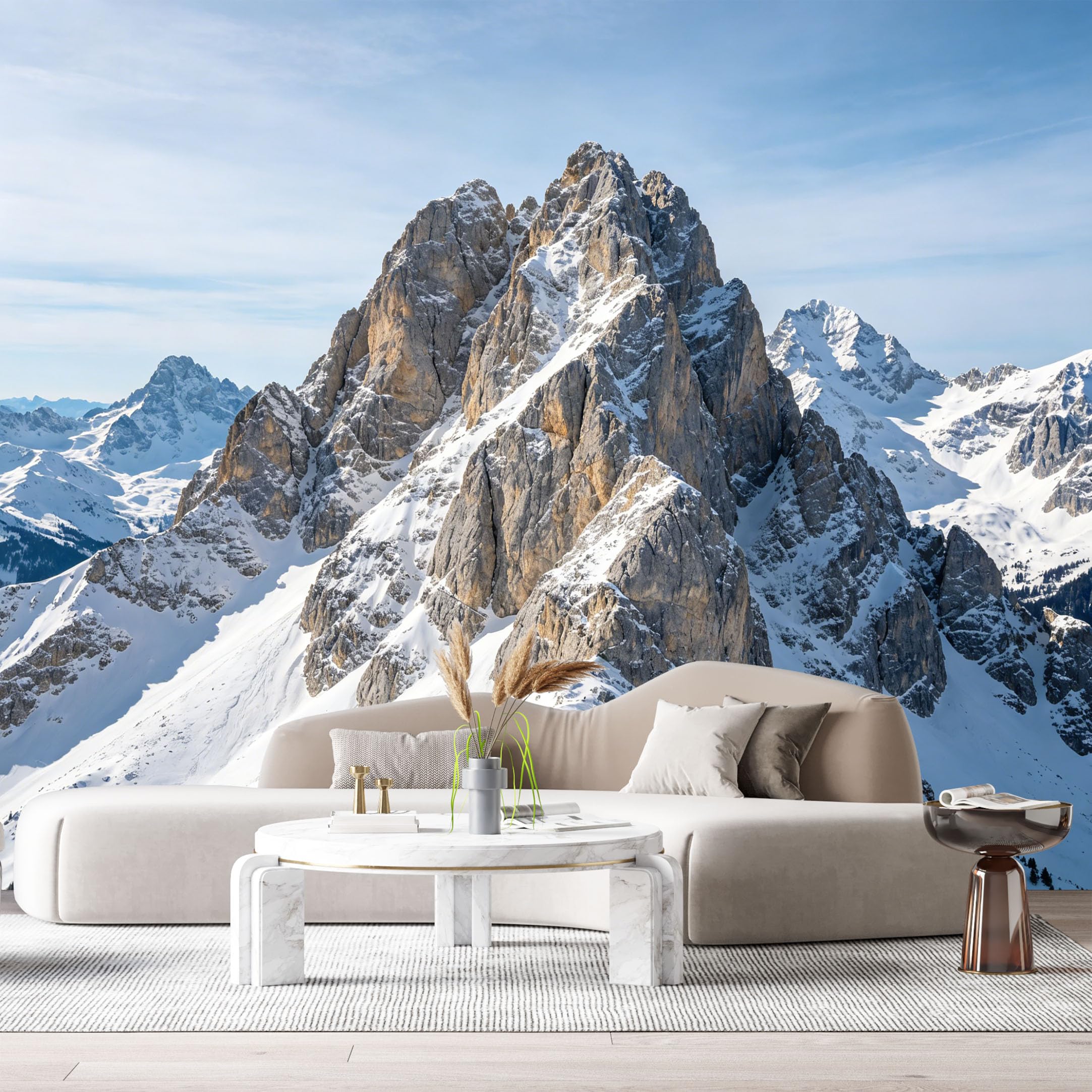 Custom Size Wall Murals Snowy Mountain Landscape Rocky Peaks Blue Sky SelfAdhesive Wall Fabric Removable Large Wallpaper for Photo Living Room