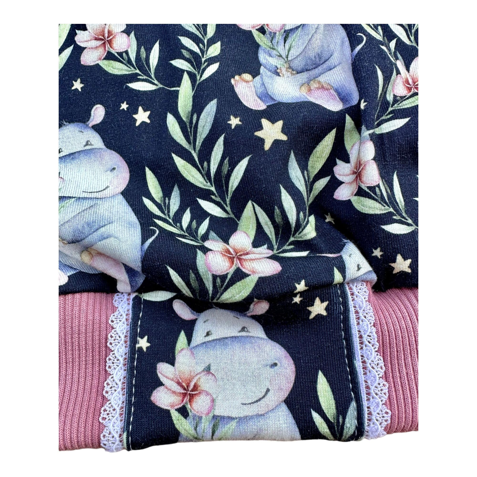 Ballonkleid Kapuzenkleid Mädchen Blumen Nilpferd | Niedlicher Boho Tierprint | Hoodie Sweatkleid Kinderkleidung