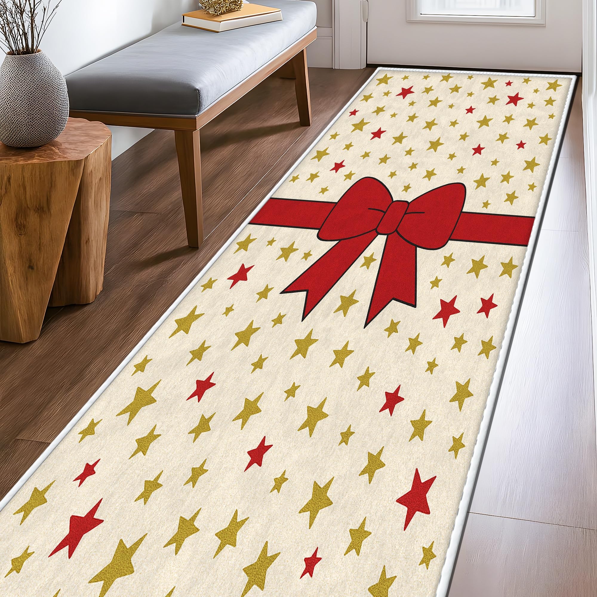 Tapis de couloir rectangulaire rouge 240 cm pour décoration de Noël et entrée