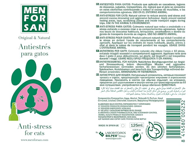 Foto 2 de 6 de MENFORSAN Antiestrés para Gatos, Hierba gatera, Transparente, 125 ml (Paquete de 2)