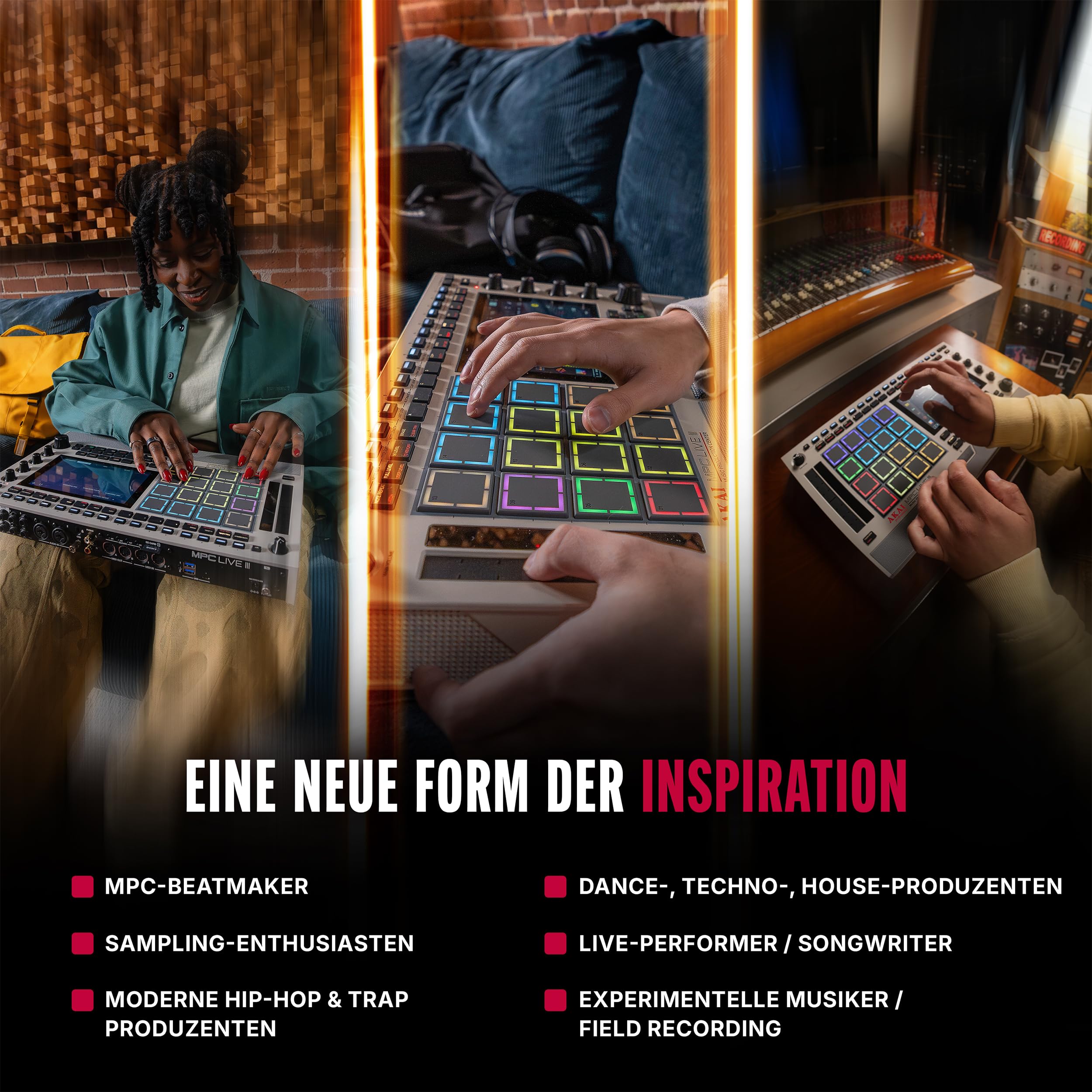 Akai Professional MPC Live III Retro tragbares Musikproduktions-Center | Standalone, MPCe Pads, Touchscreen, Stereo Lautsprecher, Mikrofon, Akku, Bluetooth, WLAN