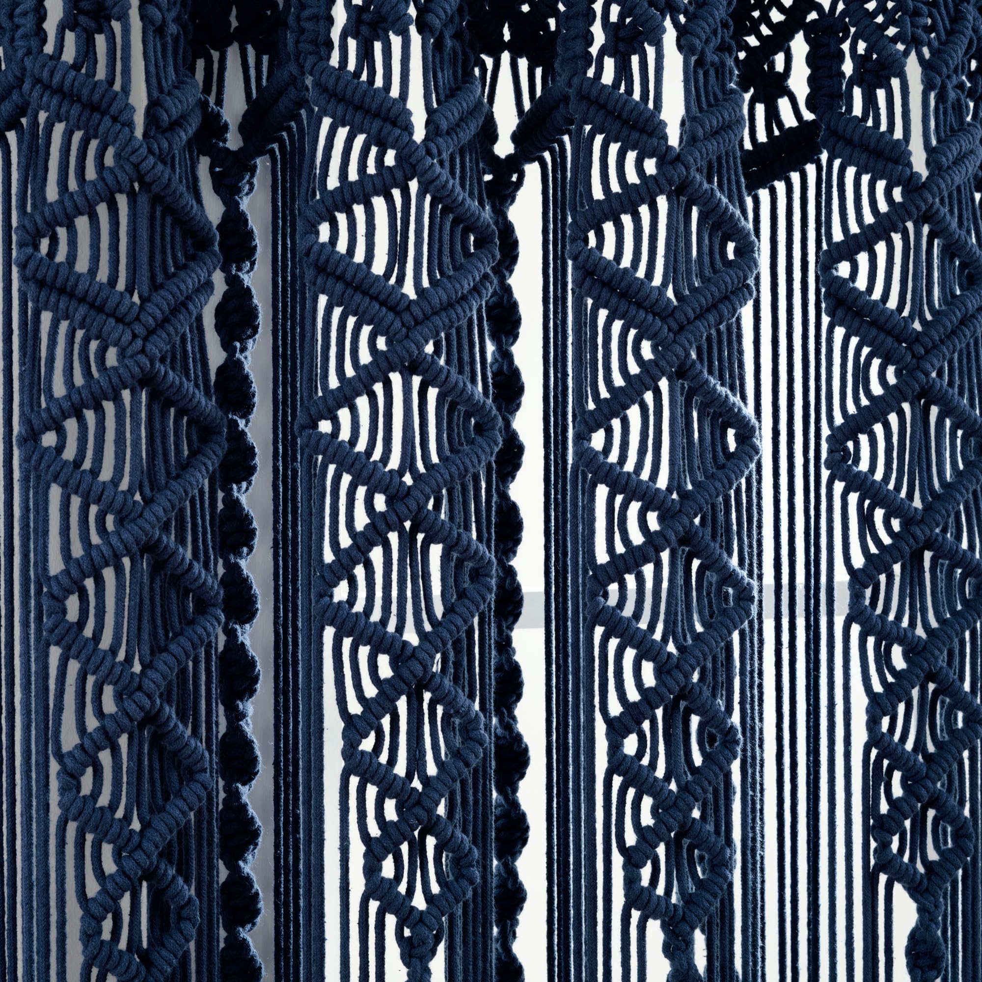 Lush Decor Cortina Bohemia de macramé de algodón Texturizado para Ventana, Separador de Habitaciones, Puerta, decoración de Pared, 84 Pulgadas de Largo x 40 Pulgadas de Ancho, Azul Marino