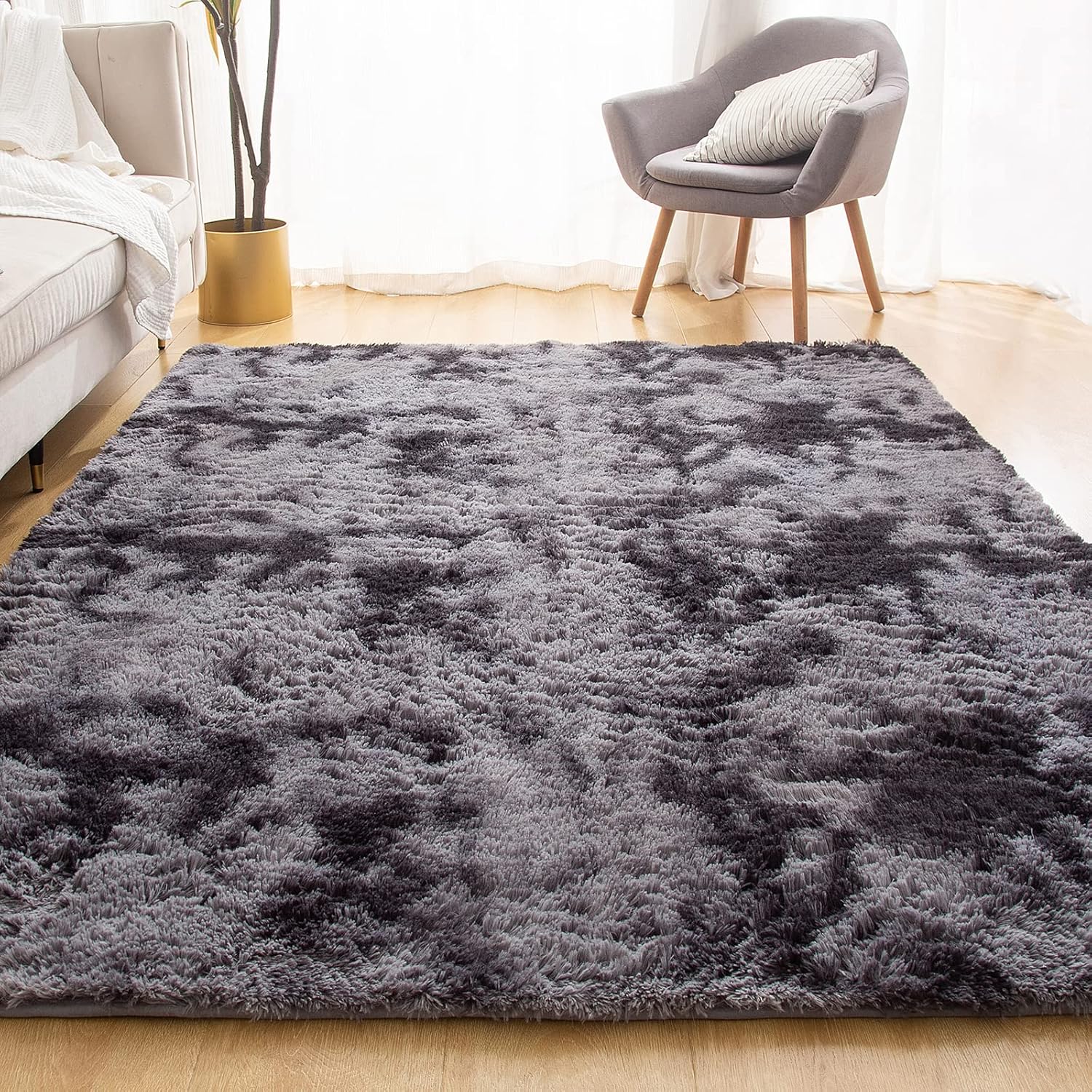 YOBATH Area Rugs 9x12 Living Room, Large Fluffy Rugs Shag Shaggy Carpet for Bedroom, Non-Slip Indoor Plush Fuzzy Nursery Rugs for Home Decor, Tie-Dyed Dark Grey