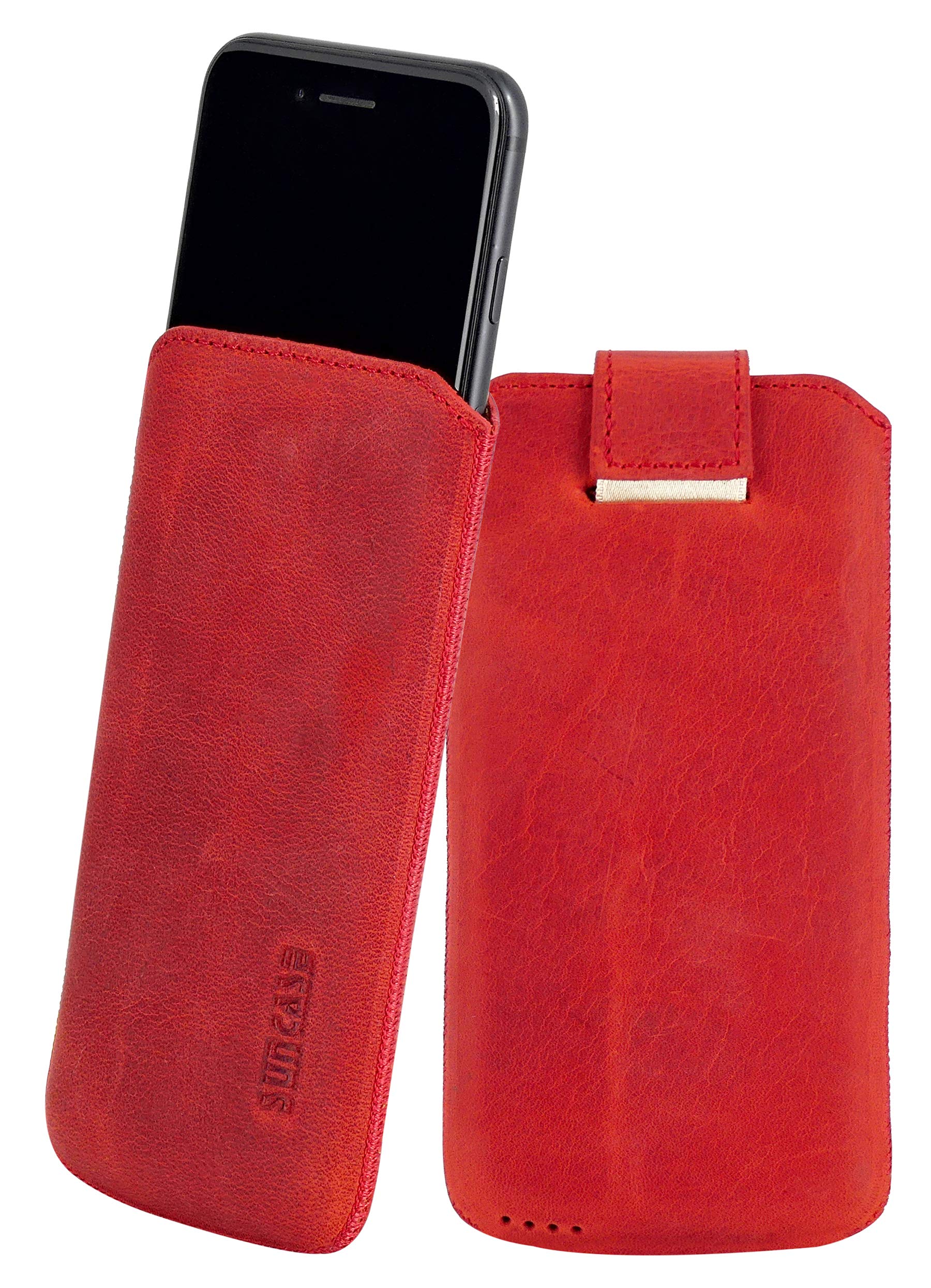 Suncase ECHT Ledertasche Leder Etui Tasche kompatibel mit Apple iPhone SE 2020 Hülle (mit Rückzugsfunktion und Magnetverschluss) antik-rot