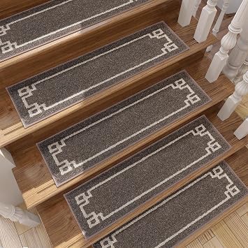 BEQHAUSE Soft Dark Brown Stair Treads and Dirt Trapper Brown Door Mat with Non Slip Backing