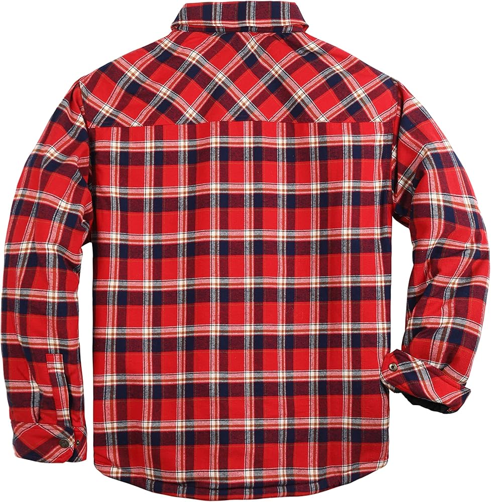 Pearl snap Men's Sherpa Lined Flannel Quilted Jacket Long Sleeve