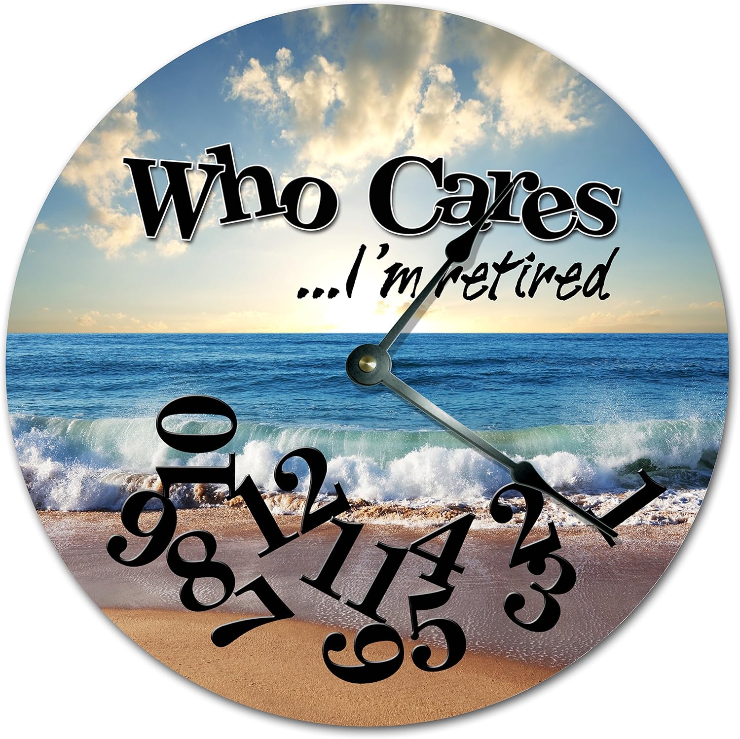 Who Cares I’m Retired Seashore Wave Wall Clock, 10.5-Inch Open-Face Decorative Wall Clock