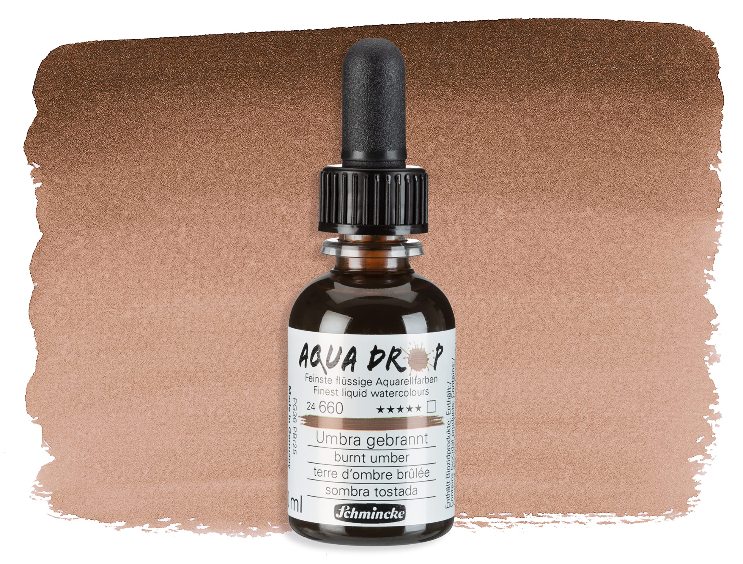 Schmincke, AQUA DROP, liquid, pigment-based watercolour, Burnt Umber in 30 ml pipette bottle, 24660034 - Image 2