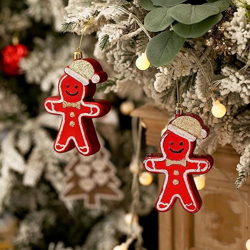 Miniatura 6 de Decoraciones de adornos de Navidad, pintura de Navidad, juego de bolas de adornos de hombre de jengibre, decoraciones colgantes hechas a mano de 4.1