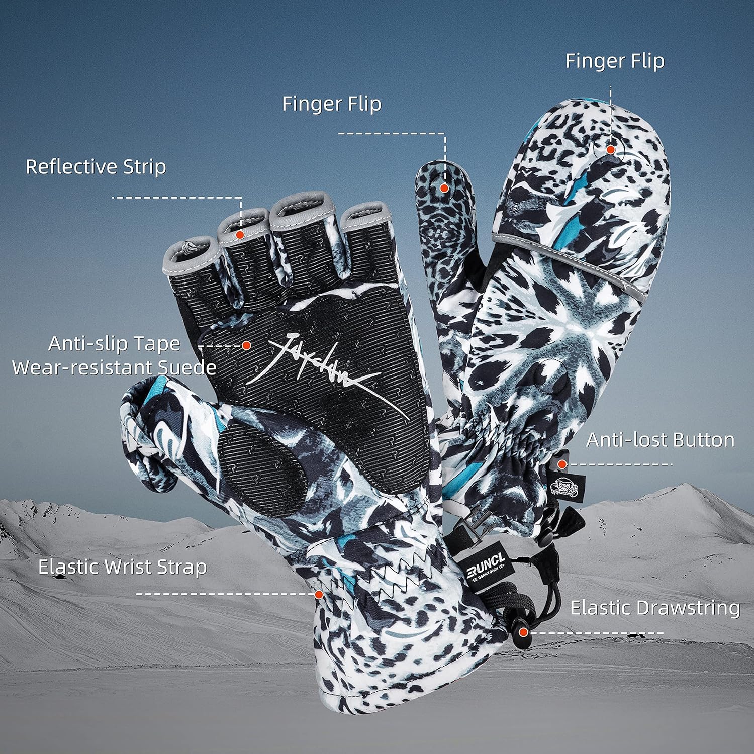 RUNCL Ice Fishing Gloves Convertible Mittens Flip Fingerless Mittens with 3M Thinsulate-Winter Gloves, Outdoor Sport Gloves for Men Women-Ideal for Winter Fishing, Photography, Kayaking : Sports & Outdoors