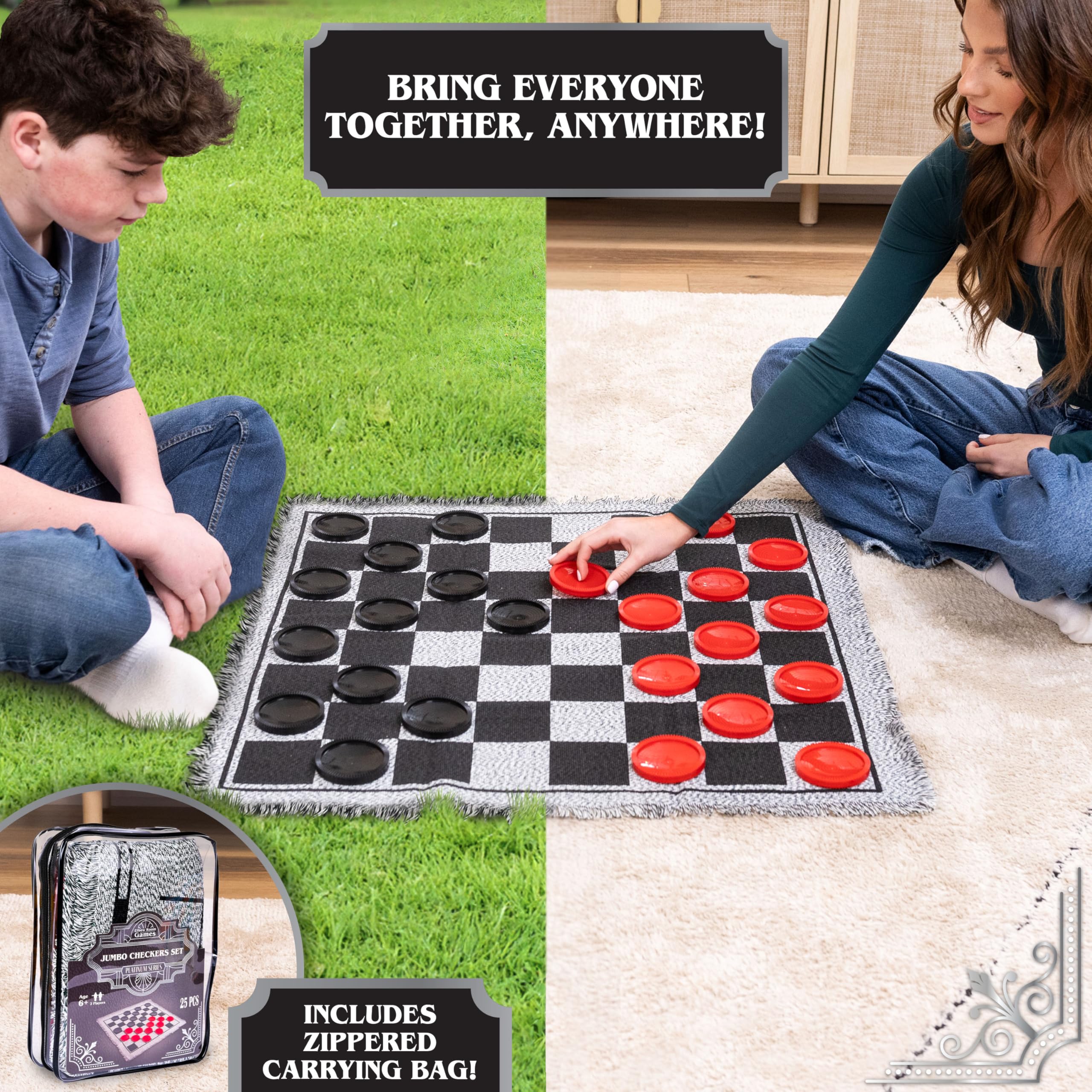 Amazon.com: 3-in-1 Vintage Giant Checkers Set, Tic Tac Toe with