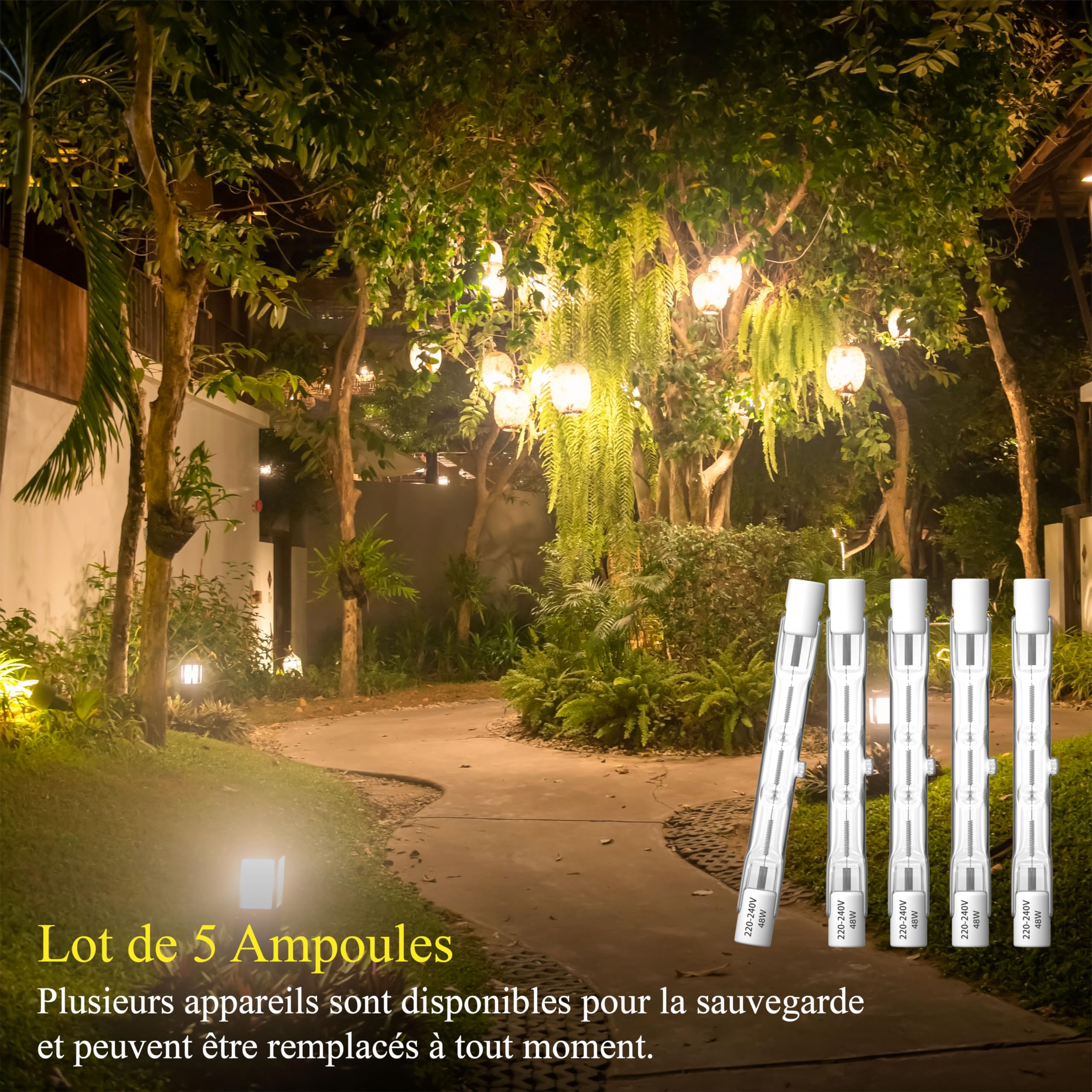 Ampoules Halogènes R7s 78mm 48W - Blanc Chaud 2800K, Dimmable, Pour Projecteurs Et éclairage Extérieur