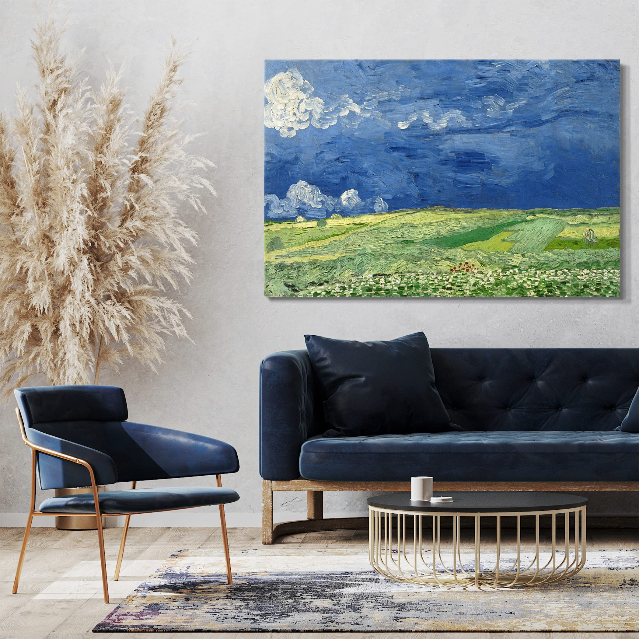 Printed Paintings Impression sur Toile (80x60cm): Vincent Van Gogh - Champ de blé sous Les Nuages