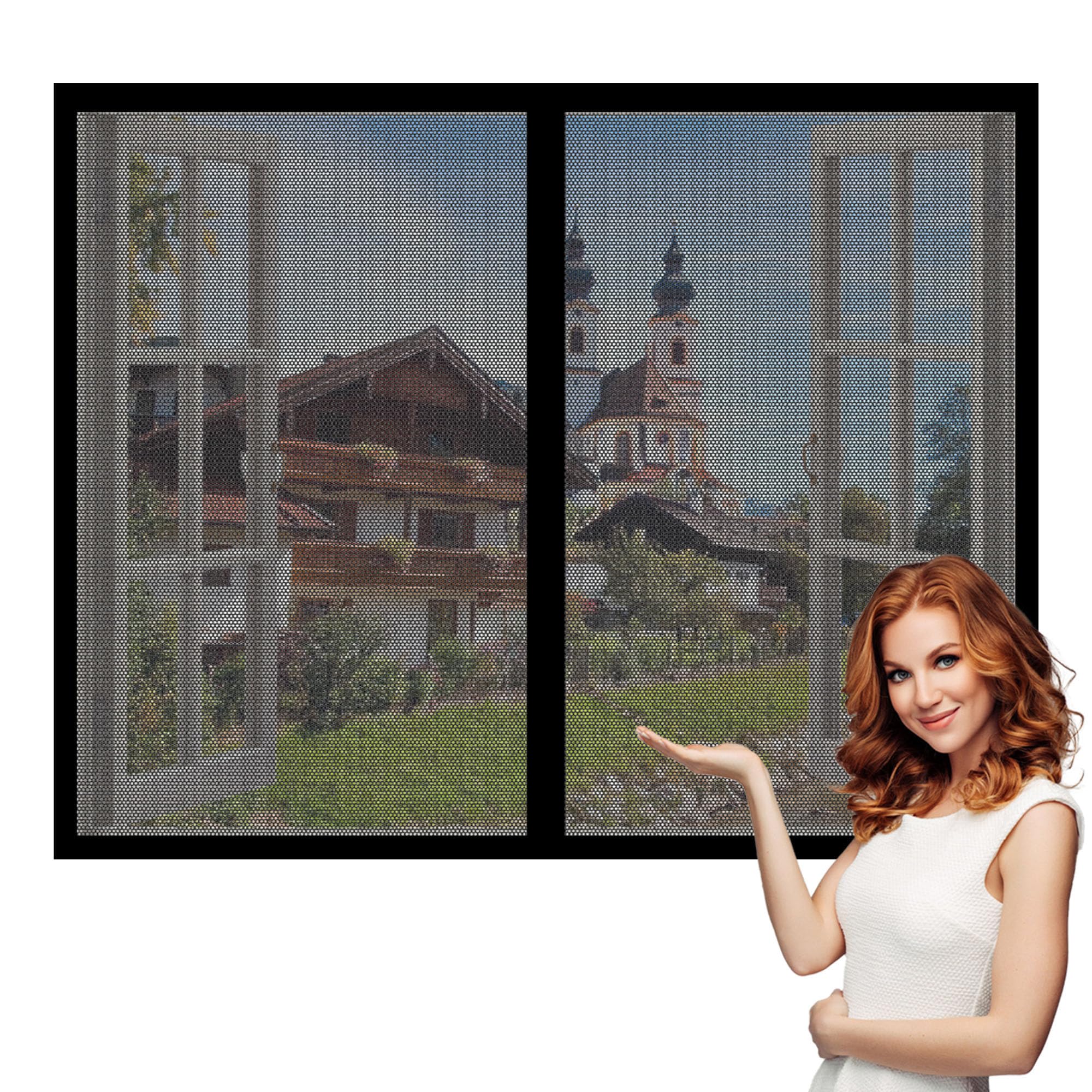 Fly Screens Windows 145 x 130 cm Selfadhesive Tape Window Netting for Insects with Installation Accessories for Living Room Bedroom Offfice, Black