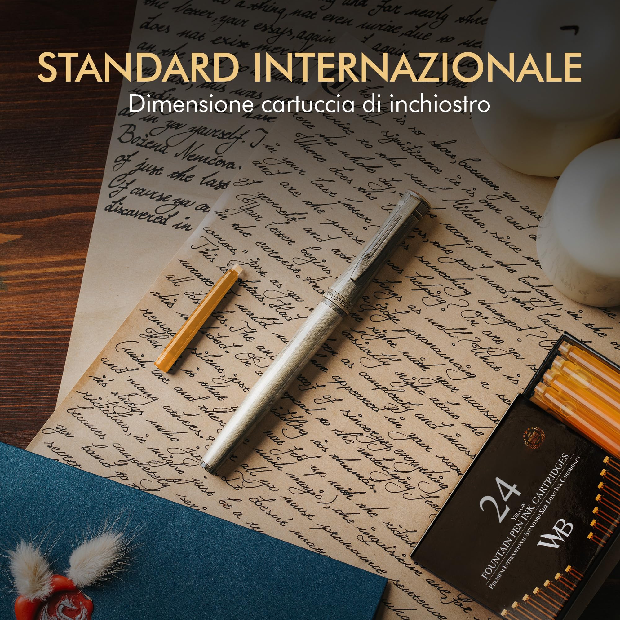 Wordsworth & Black Ricariche Inchiostro Penna Stilografica 24 Cartucce Giallo Standard Internazionali 1,5" 0,24"