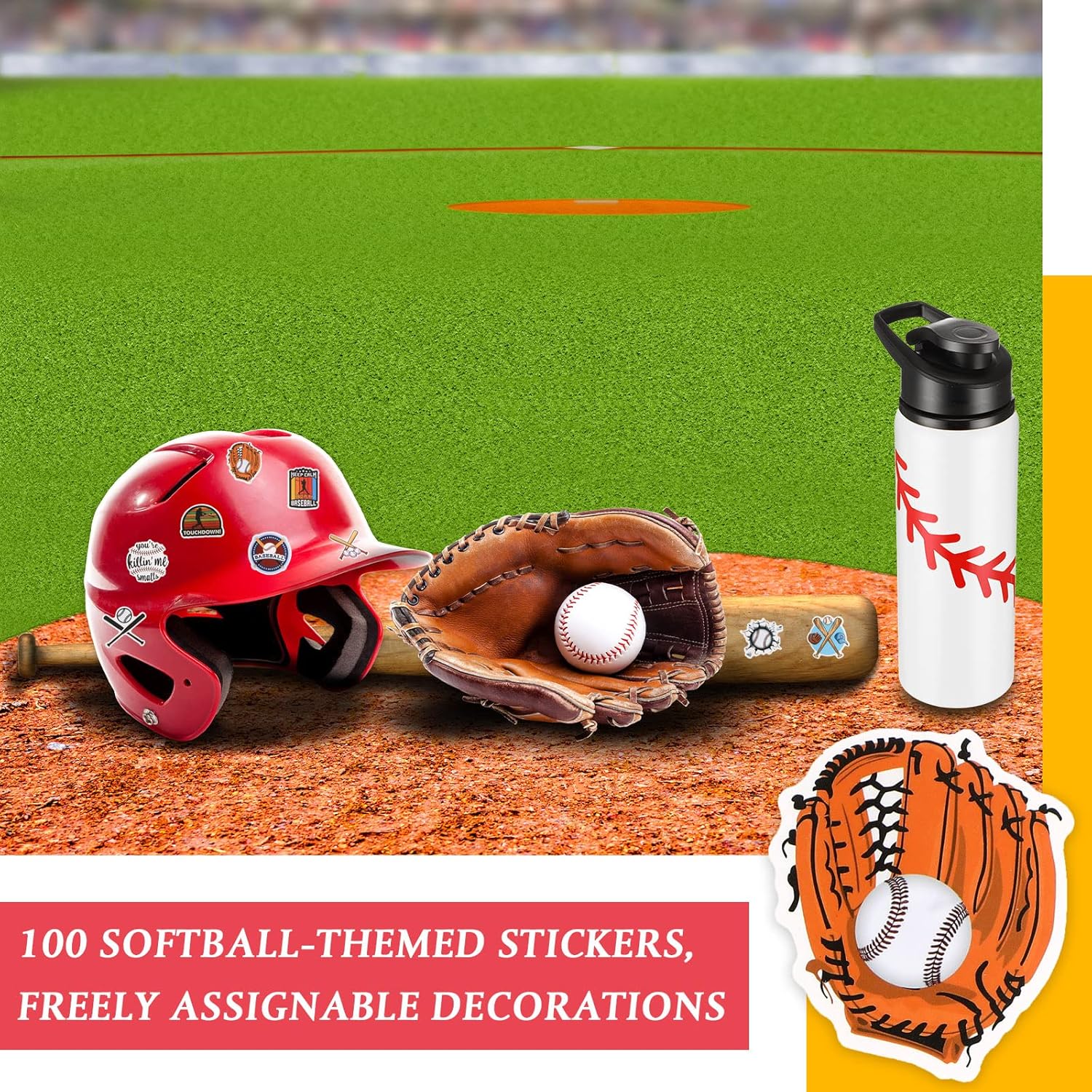 Gerrii 12 Pcs Baseball Water Bottles Bulk 20 oz Snap Lid Reusable Bottles 100 Pcs Stickers Helmet Award Decals Gift Stuff (Stainless Steel, Baseball Style) - Image 5