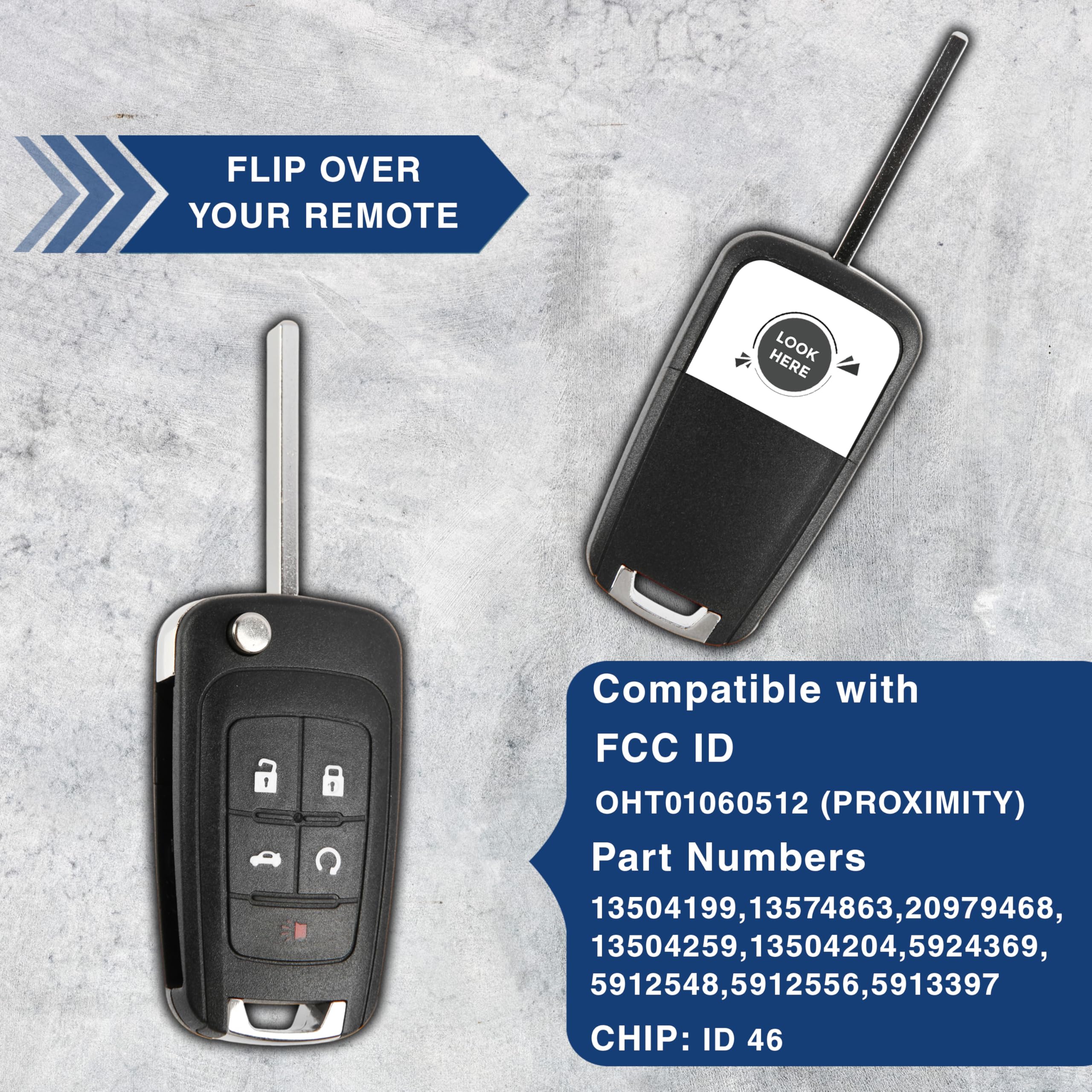 2-Pack 5-Button Flip Key Car Fob With Remote Start – For Chevrolet, Buick, GMC (PEPS System)