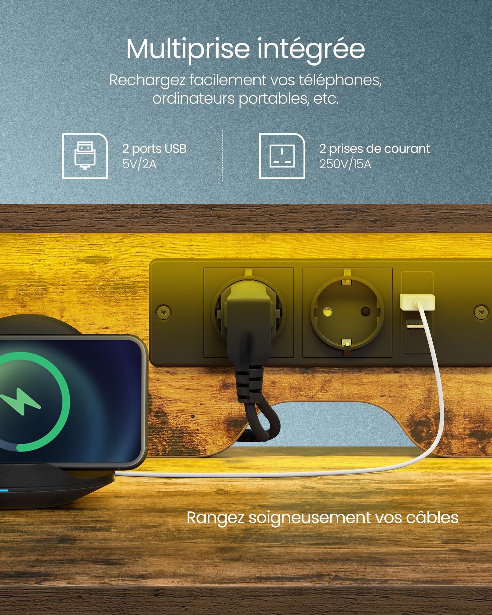 Vasagle bureau informatique, table d'étude, avec avec support, support de rangem