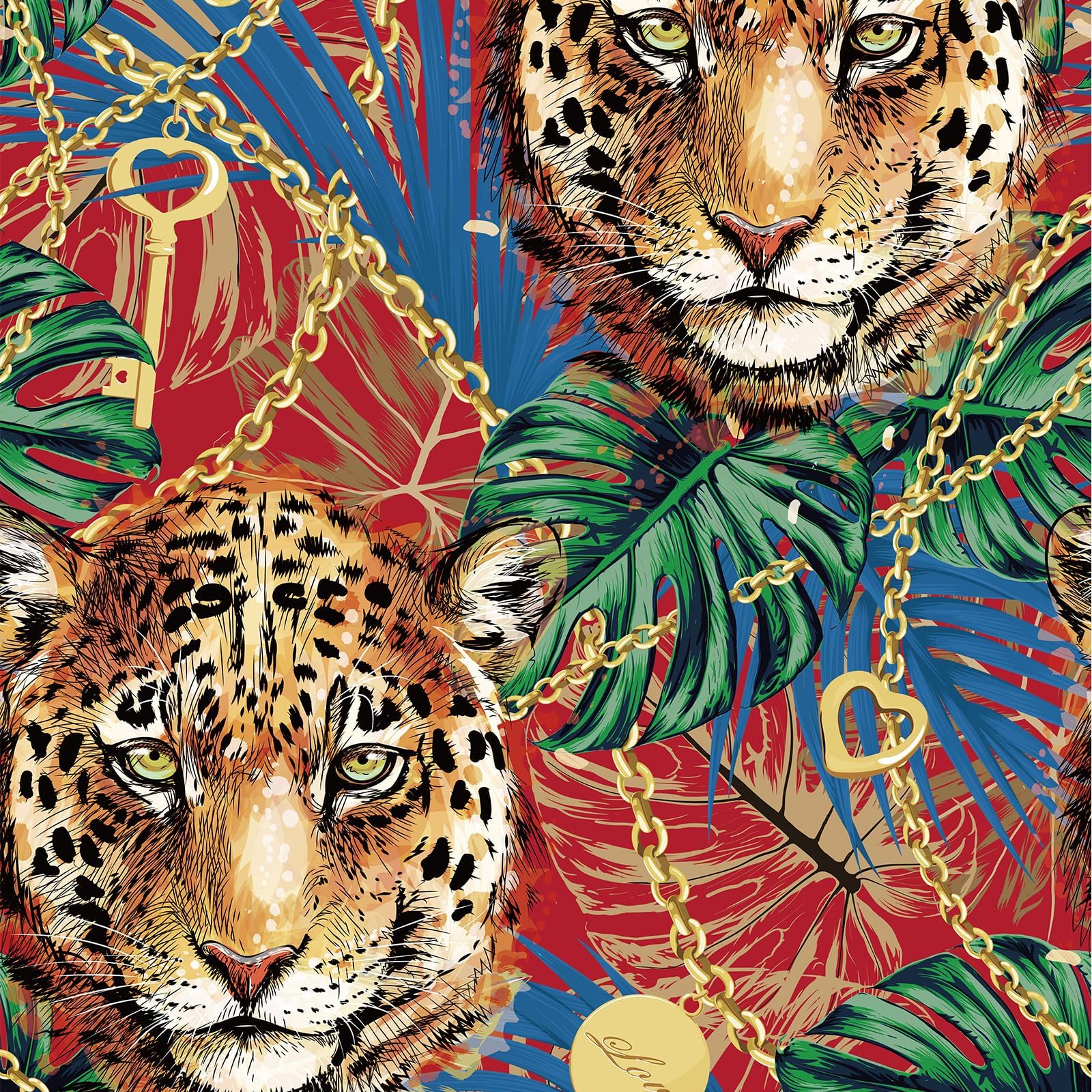 JiffDiff Tropical Peel and Stick Wallpaper Jungle Palm Leaf Animal Wallpaper 17.3"x118" Tiger Wallpaper Removable Self Adhesive Contact Paper for Bedroom Table Walls Living Room