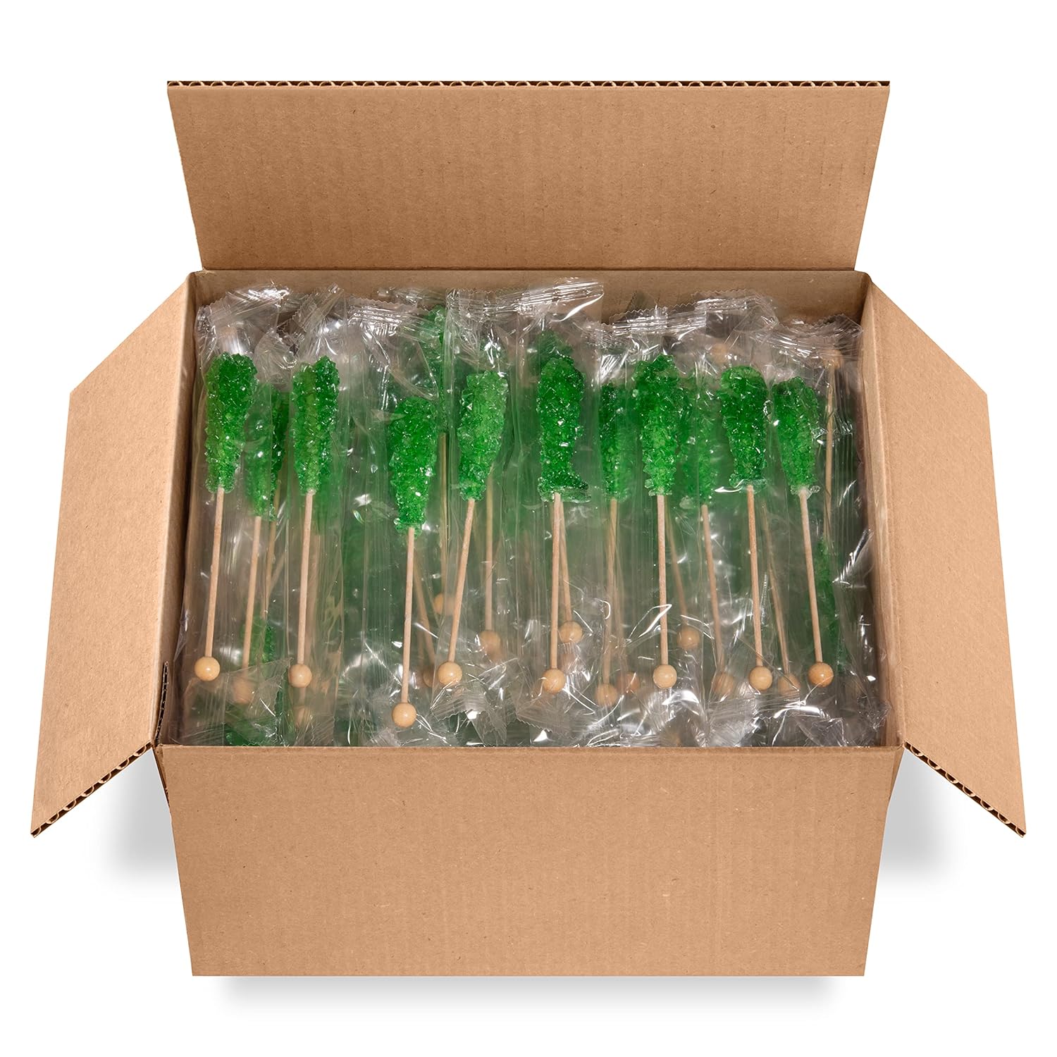 Candy Envy - Green Mini Rock Candy Sugar Sticks - 100 Green Bulk Individually Wrapped Swizzle Sticks - Lime Flavored Treats